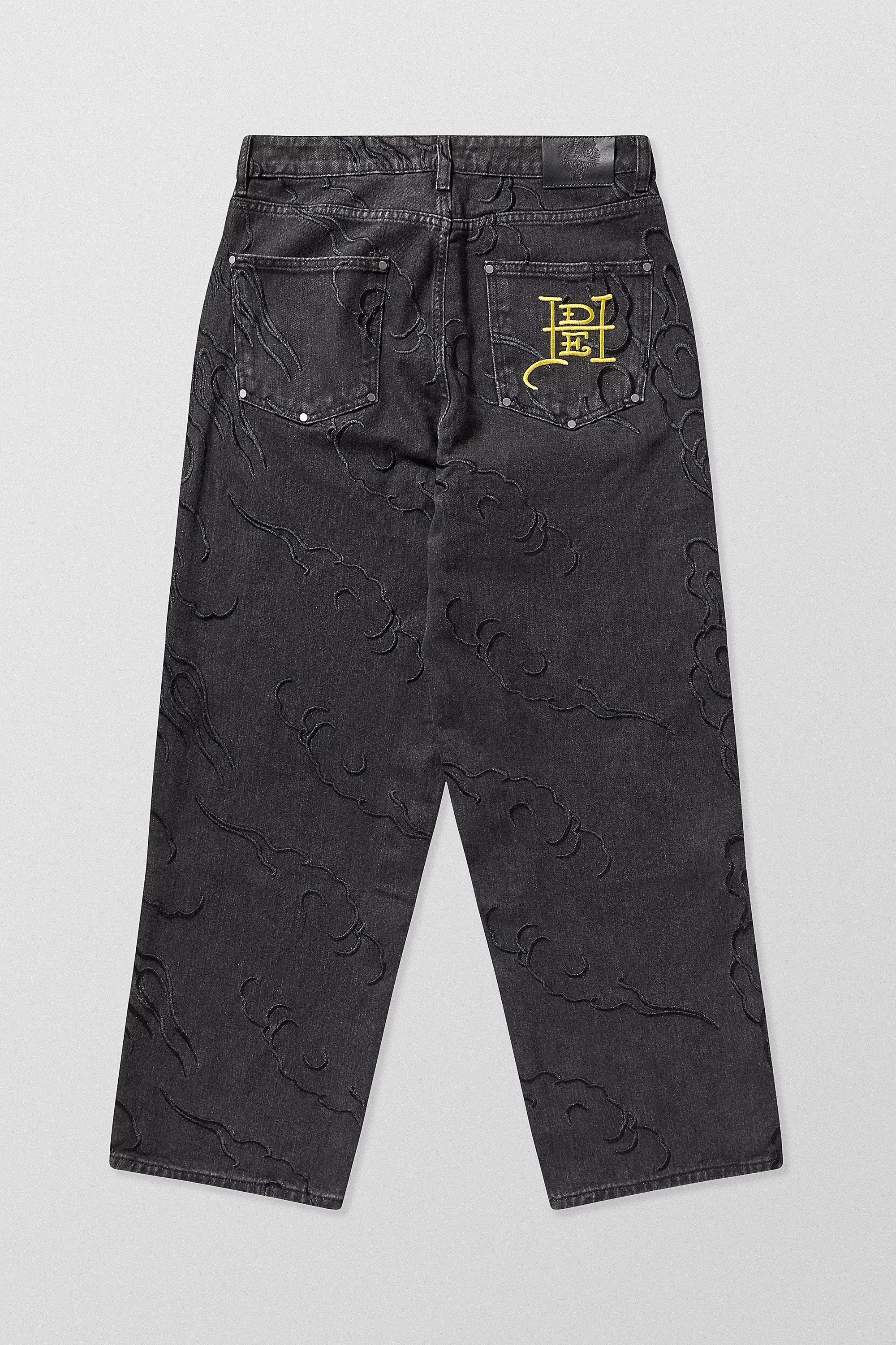 BLACK Ed Hardy UO Exclusive All-Over Embroidered Jeans, BLK, large image number 4