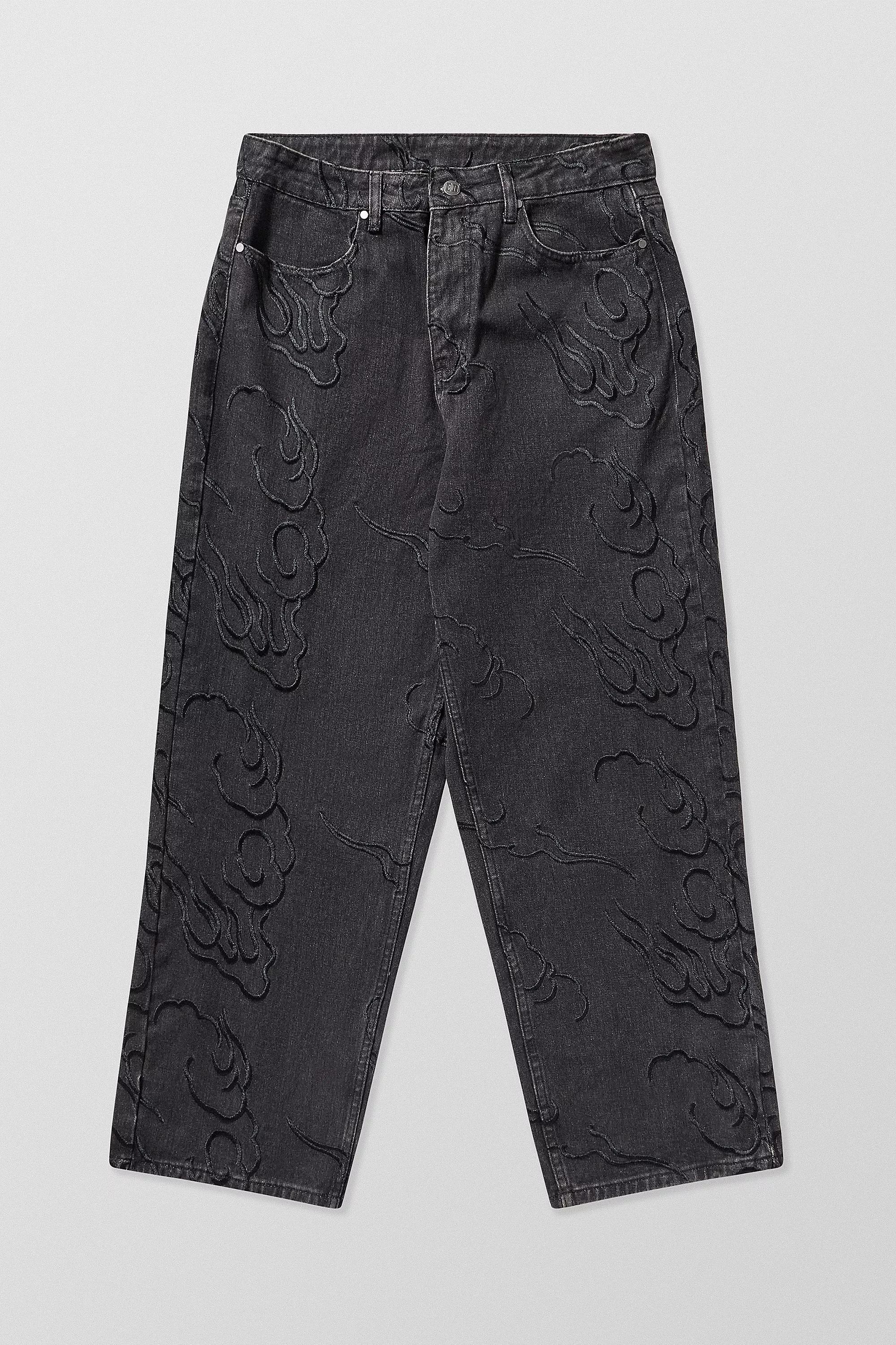 BLACK Ed Hardy UO Exclusive All-Over Embroidered Jeans, BLK, large image number 5