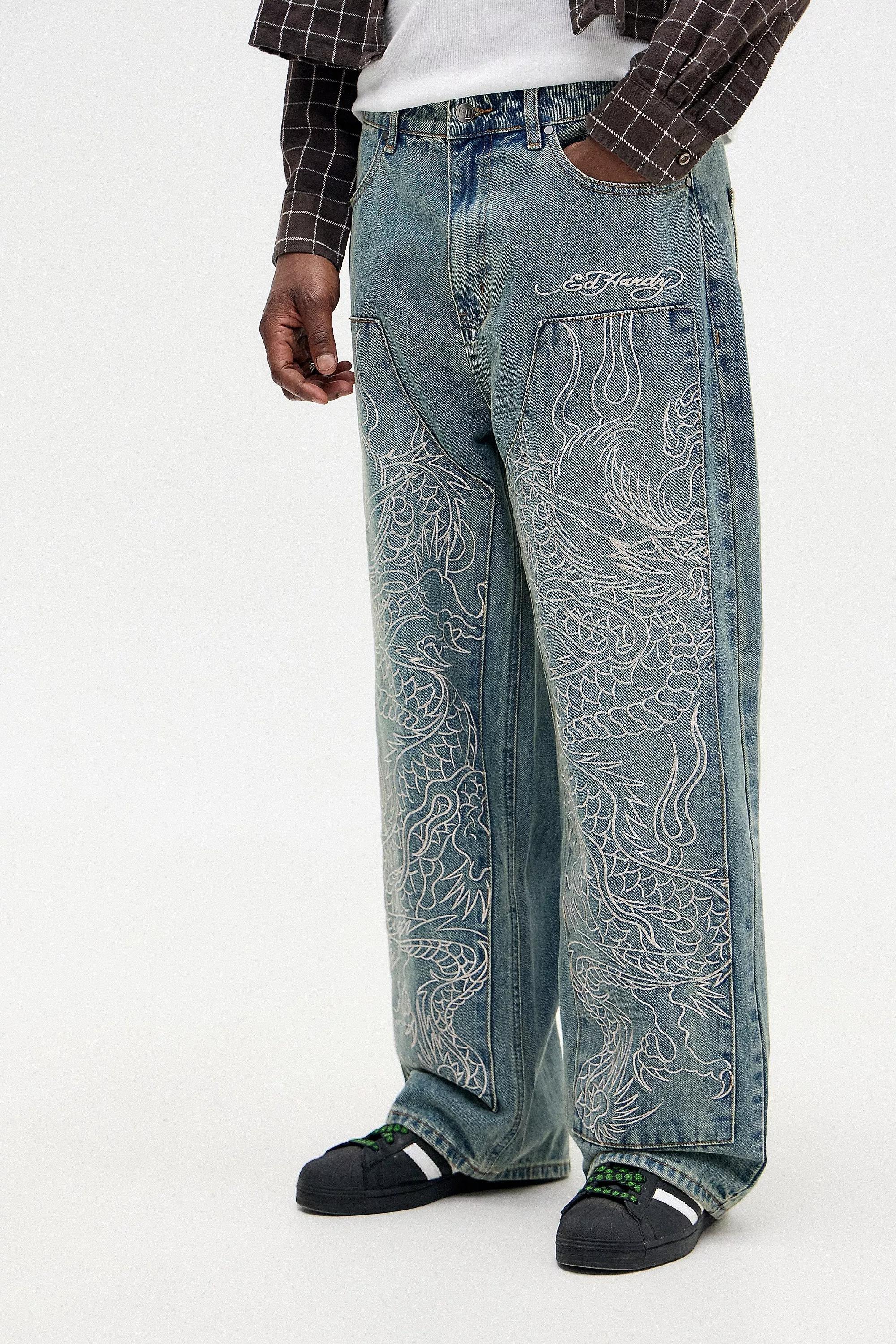 Denim Light Ed Hardy Uo Exclusive Snake Panther Carpenter Jeans, , large image number 0