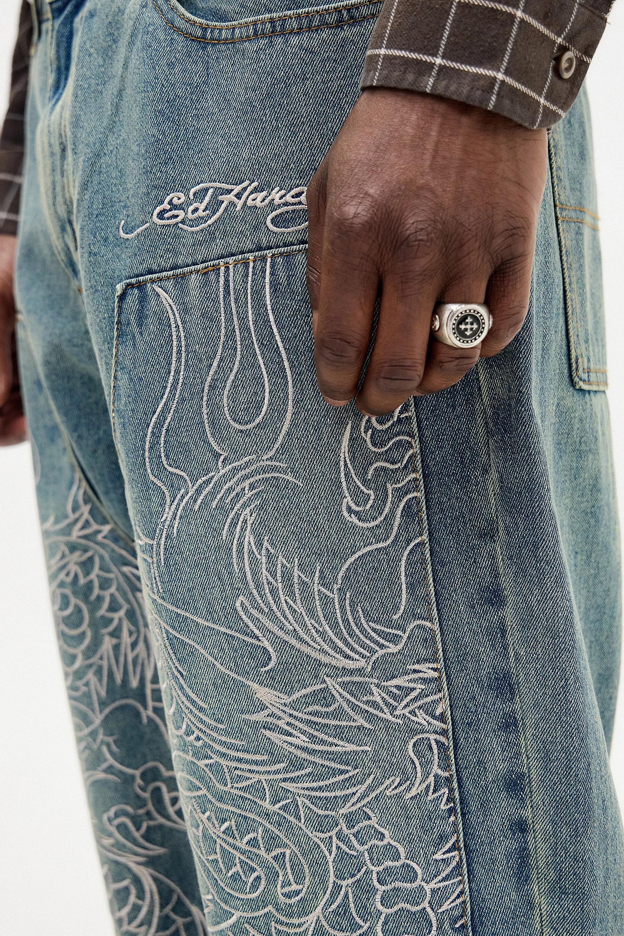 Denim Light Ed Hardy Uo Exclusive Snake Panther Carpenter Jeans, , large image number 2