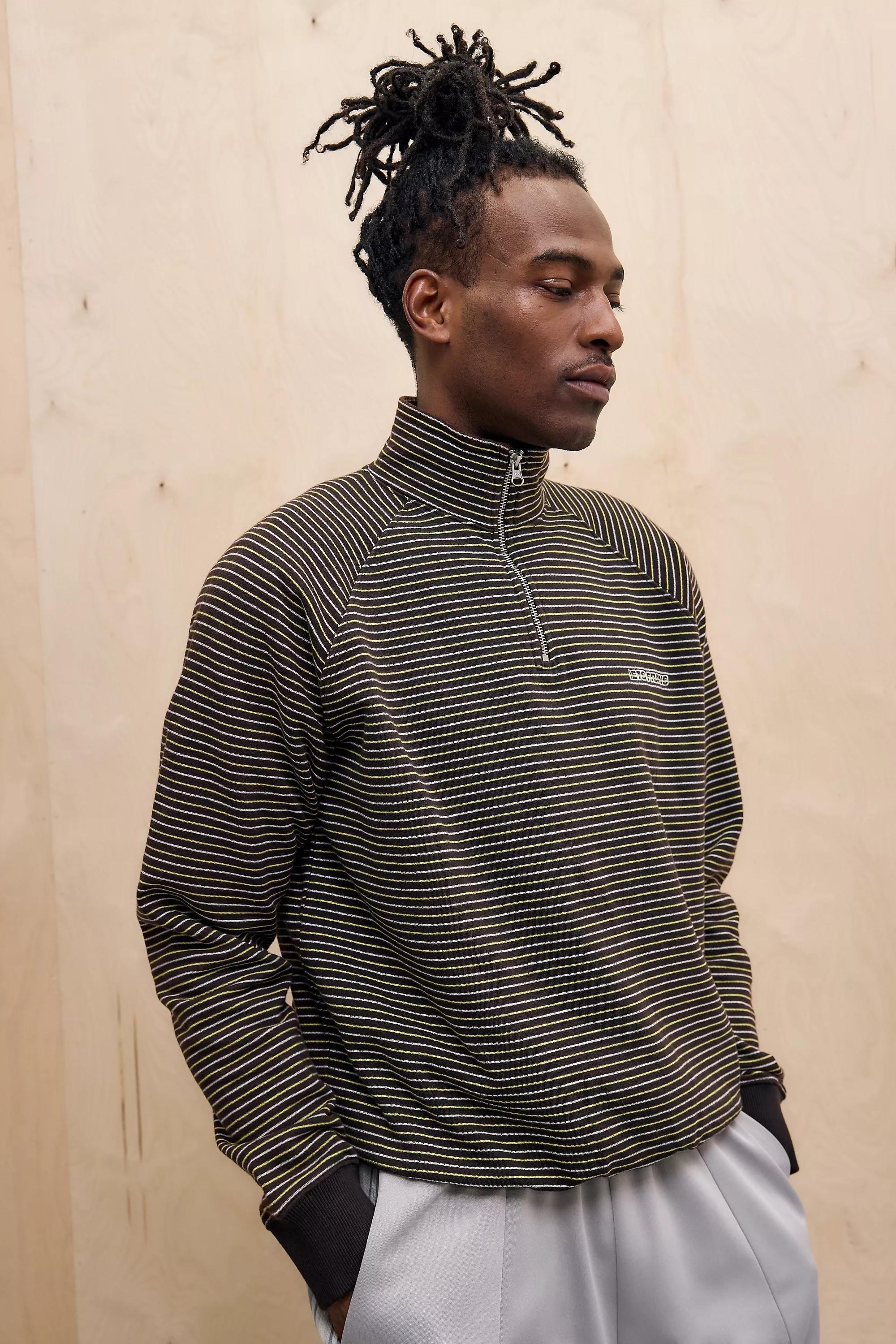 Brown Iets Frans... Striped Mock Neck Sweatshirt, , large image number 0