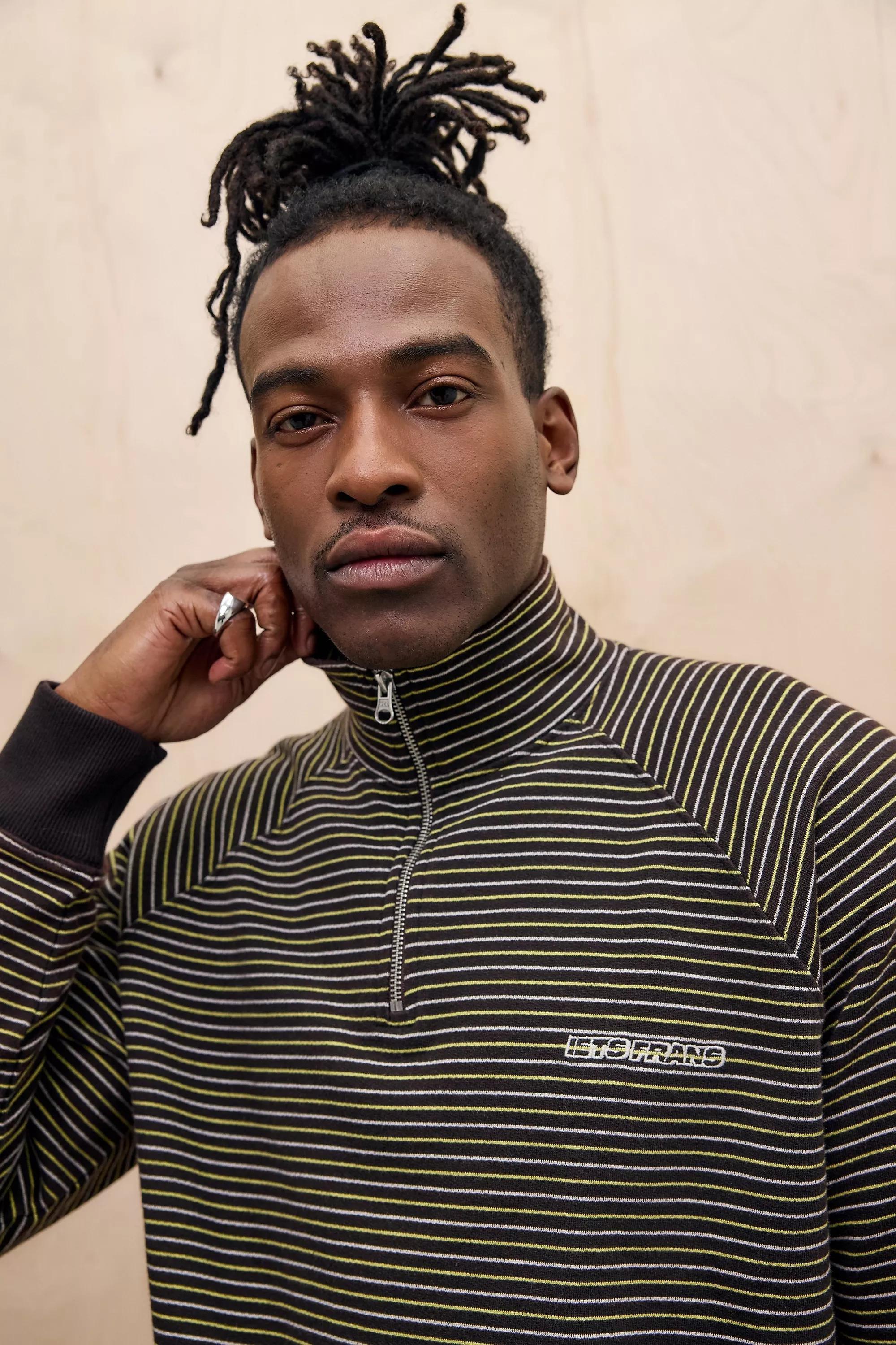 Brown Iets Frans... Striped Mock Neck Sweatshirt, , large image number 1