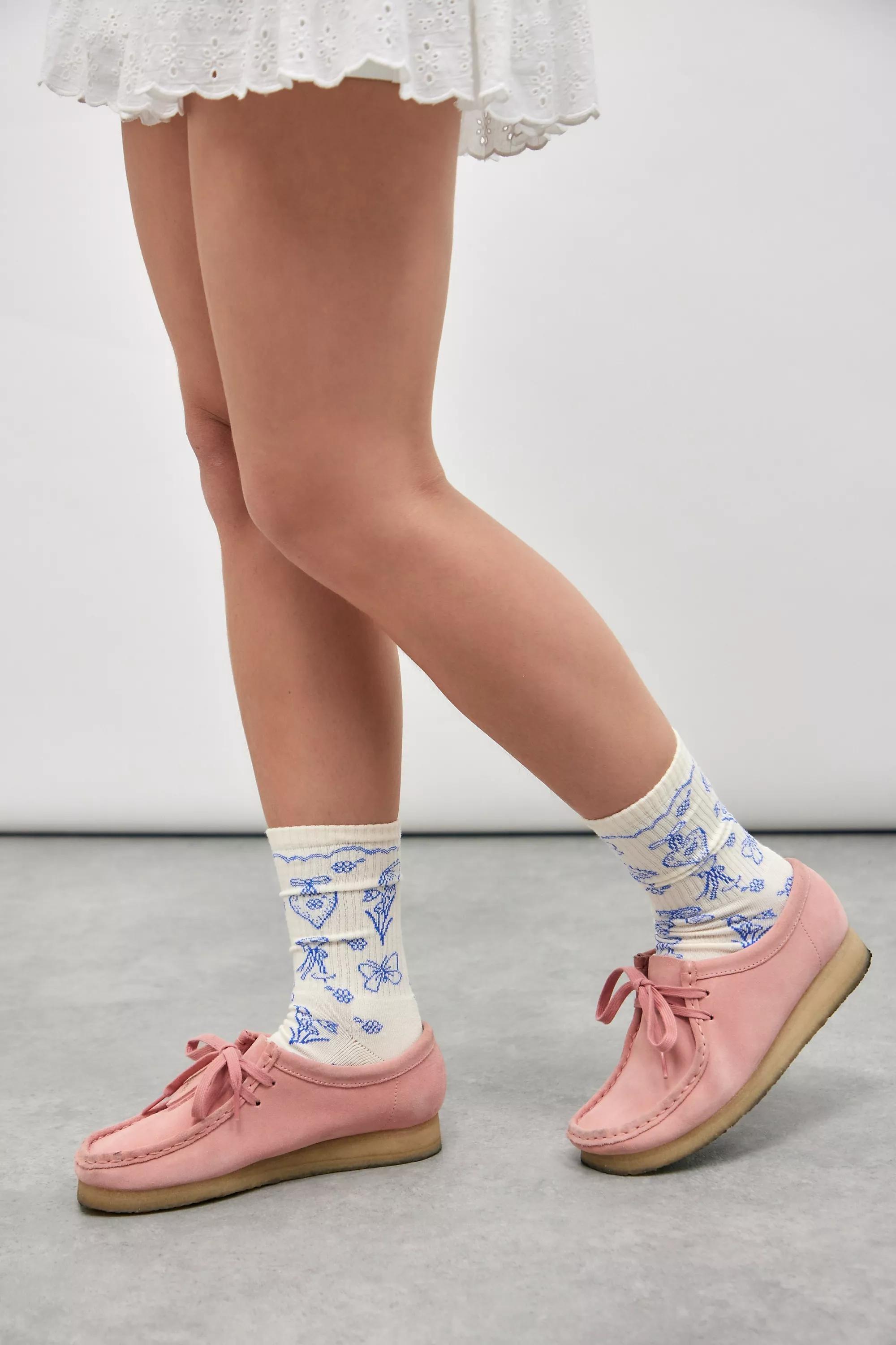 White Out From Under Heart Butterfly Socks, WHT, large image number 1