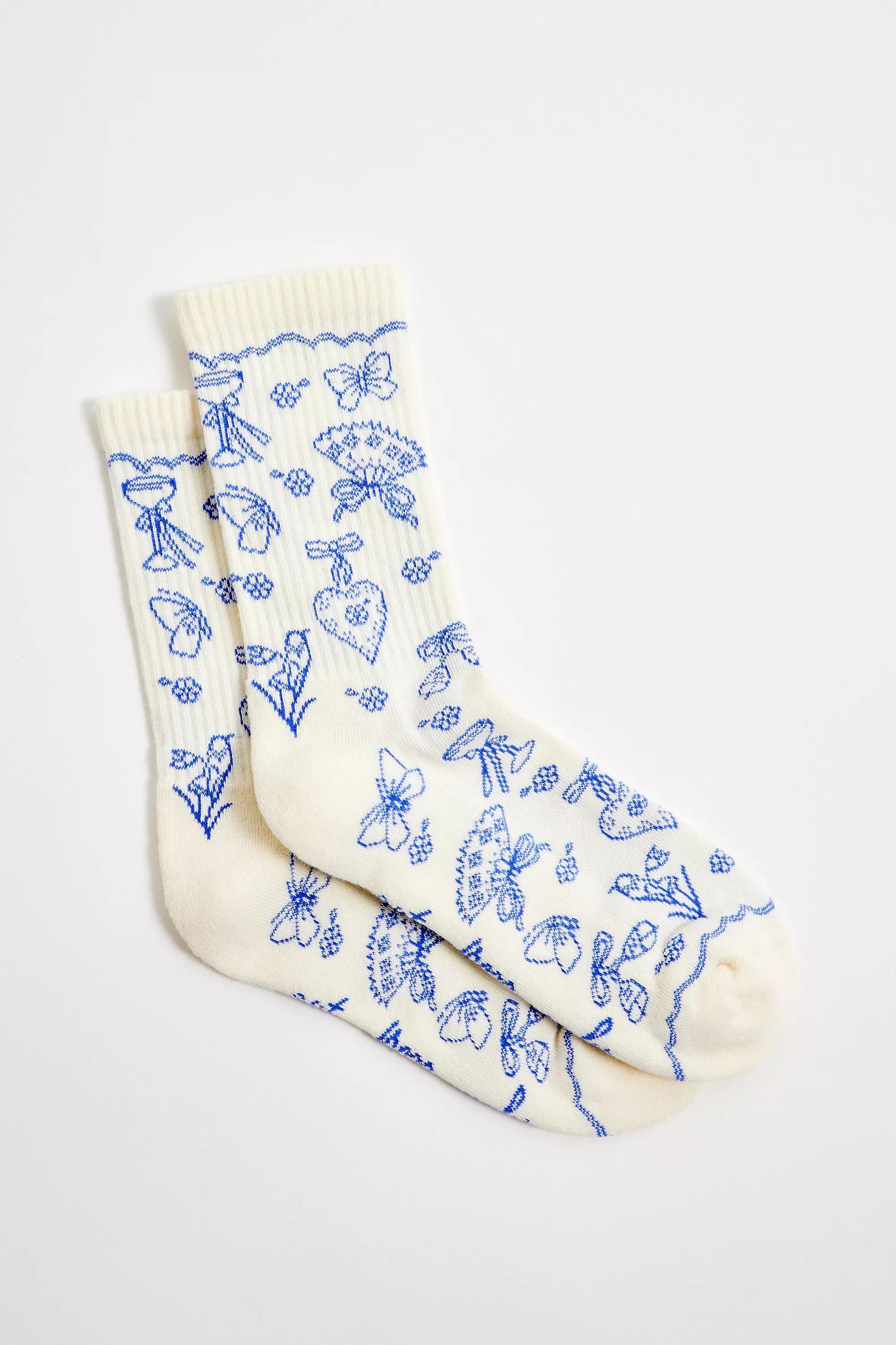 White Out From Under Heart Butterfly Socks, WHT, large image number 2