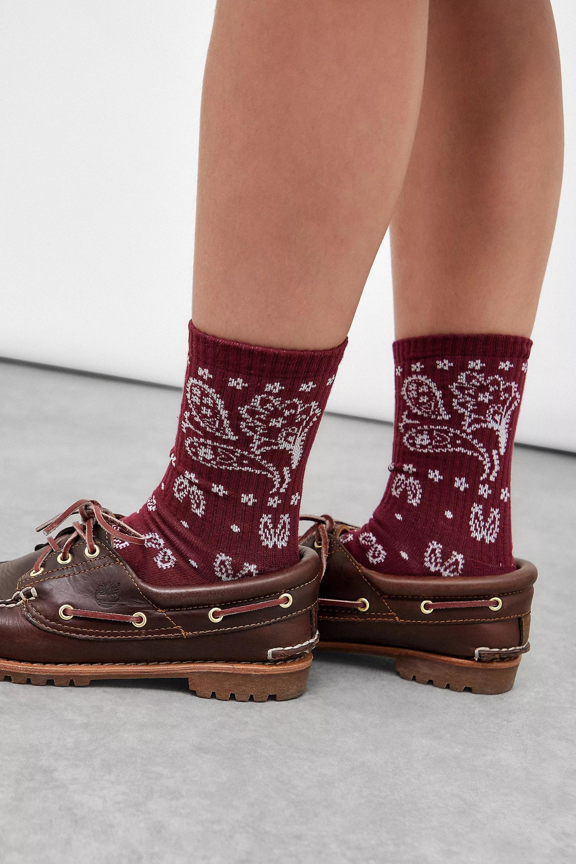 Brown Out From Under Bandana Print Socks, BRN, large image number 1