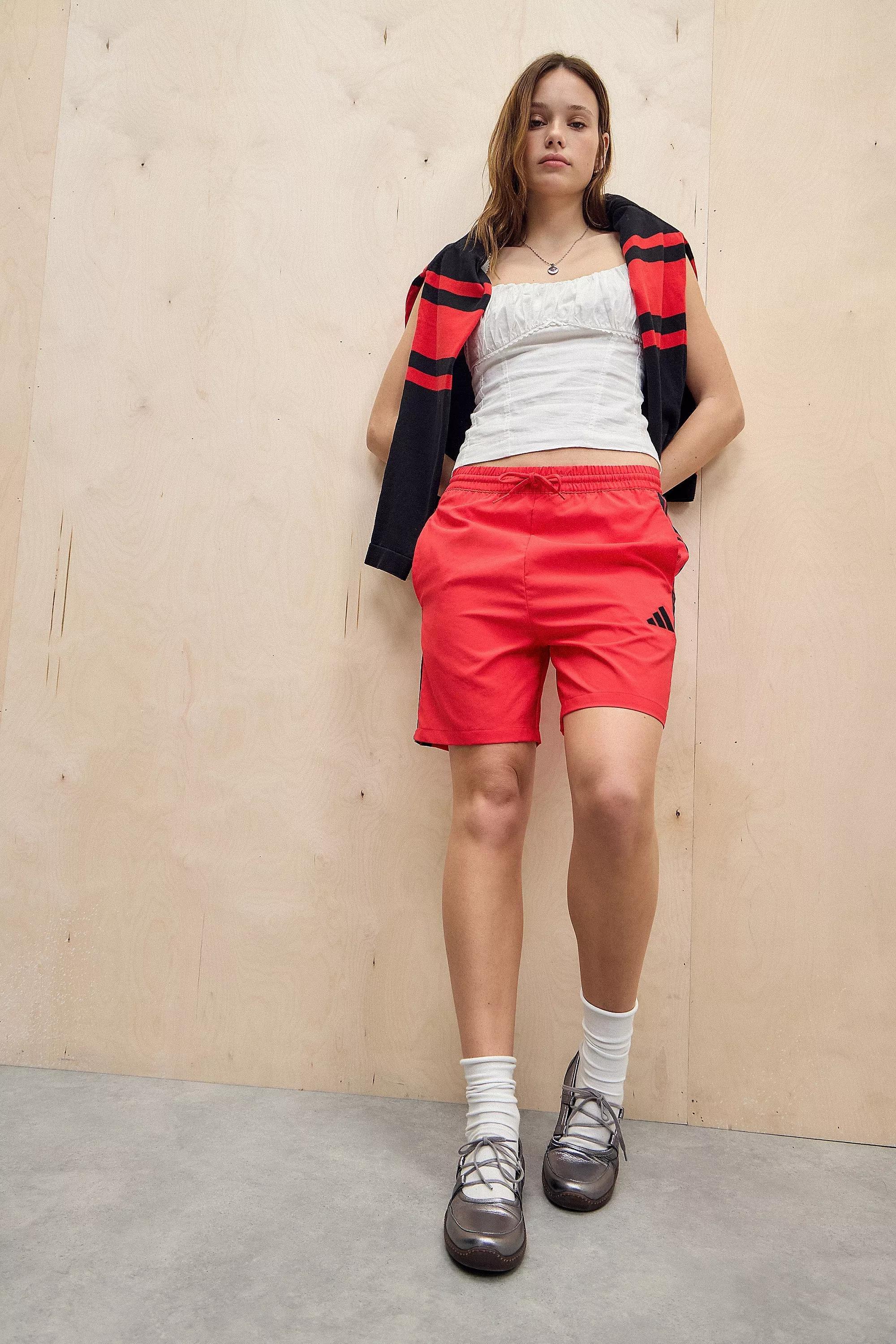 Red Adidas Woven Longline Shorts, , large image number 1