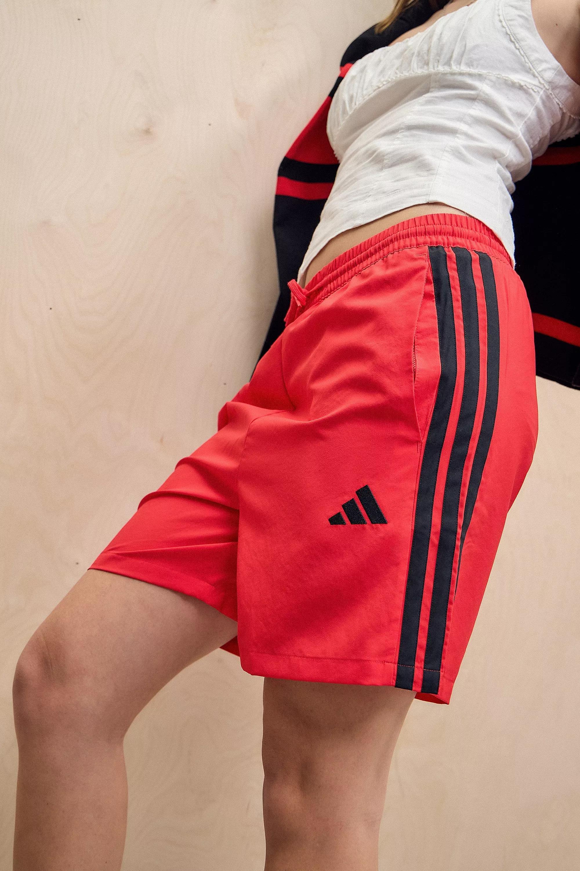 Red Adidas Woven Longline Shorts, , large image number 2