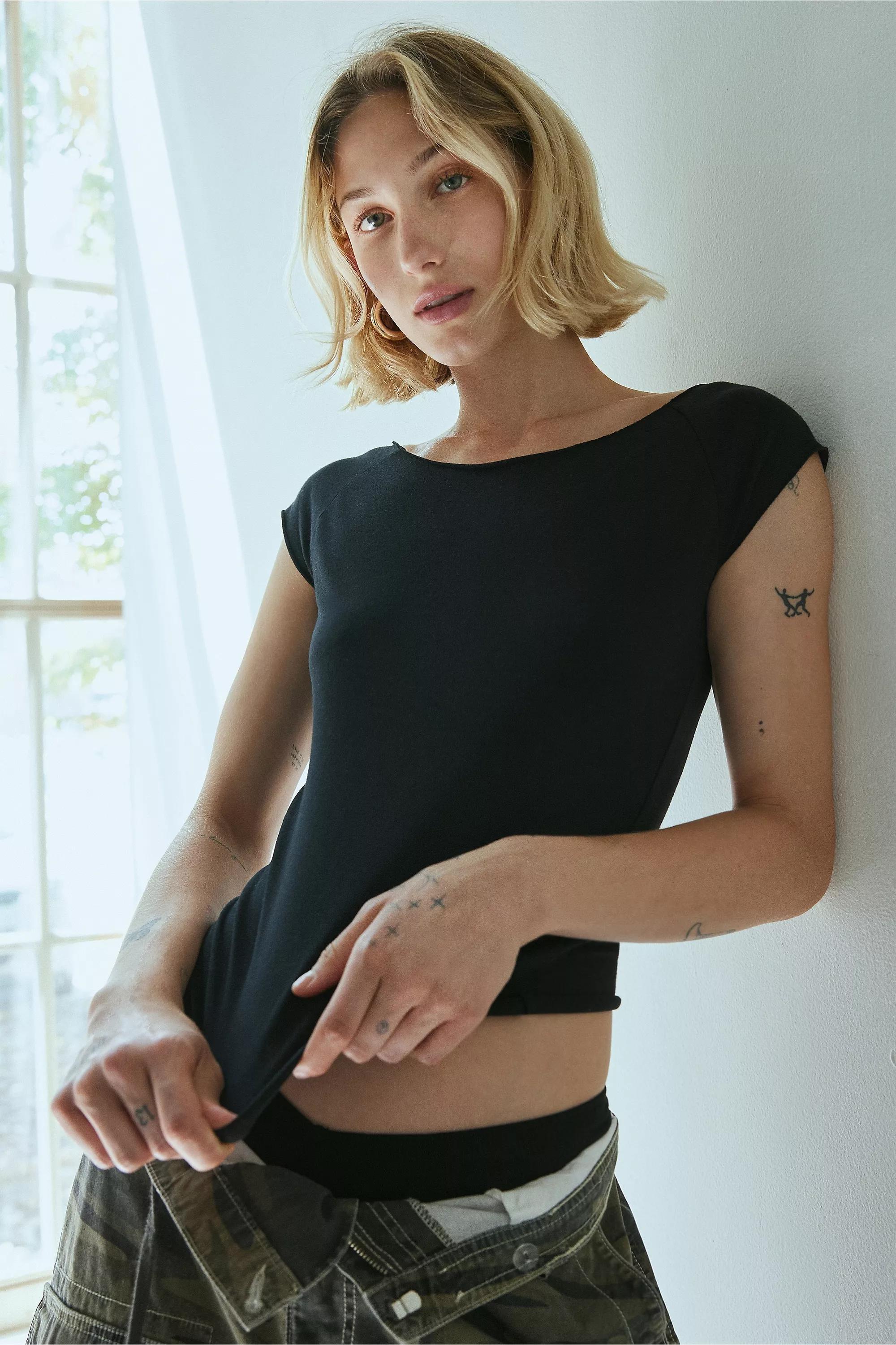 Black Uo Boat Neck T-Shirt, , large image number 0