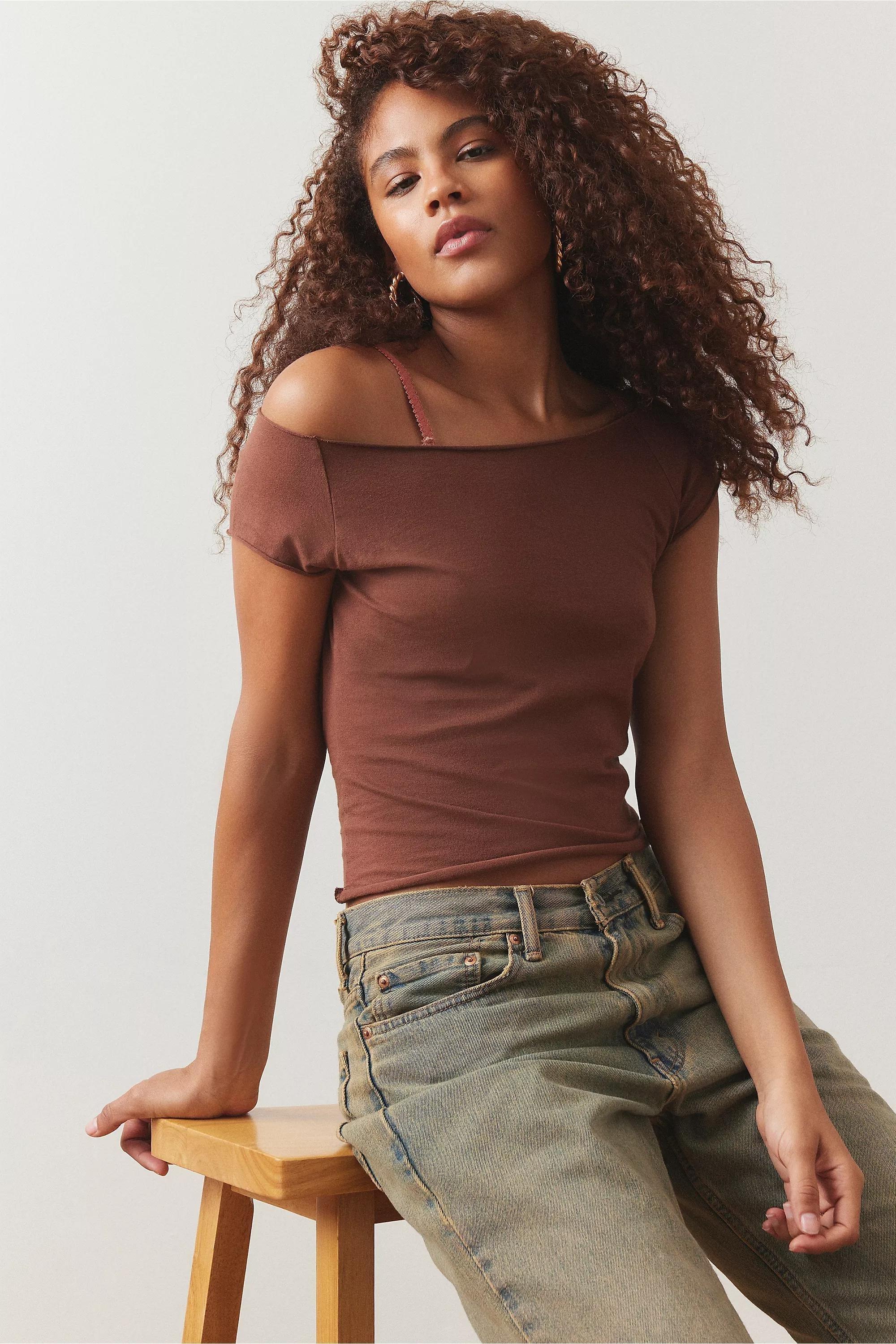 Brown Uo Boat Neck T-Shirt, , large image number 0