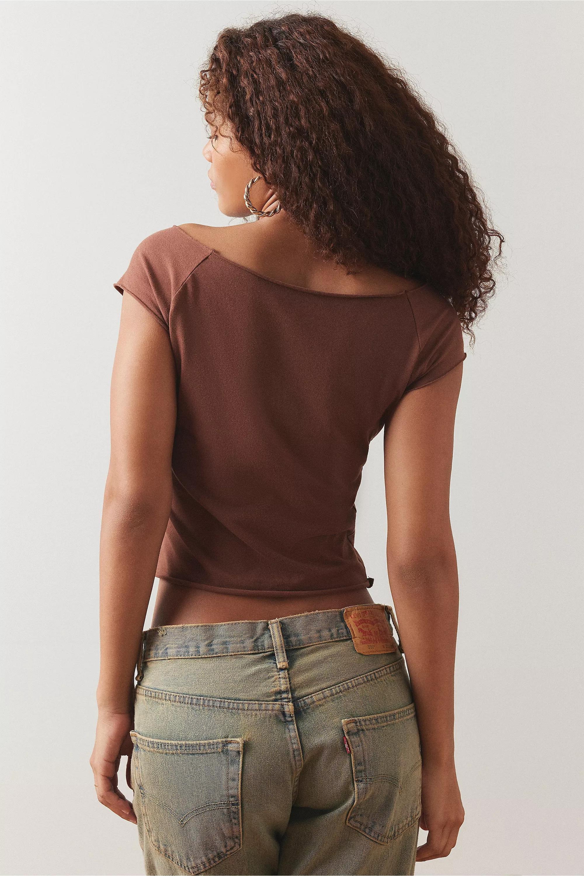 Brown Uo Boat Neck T-Shirt, , large image number 2