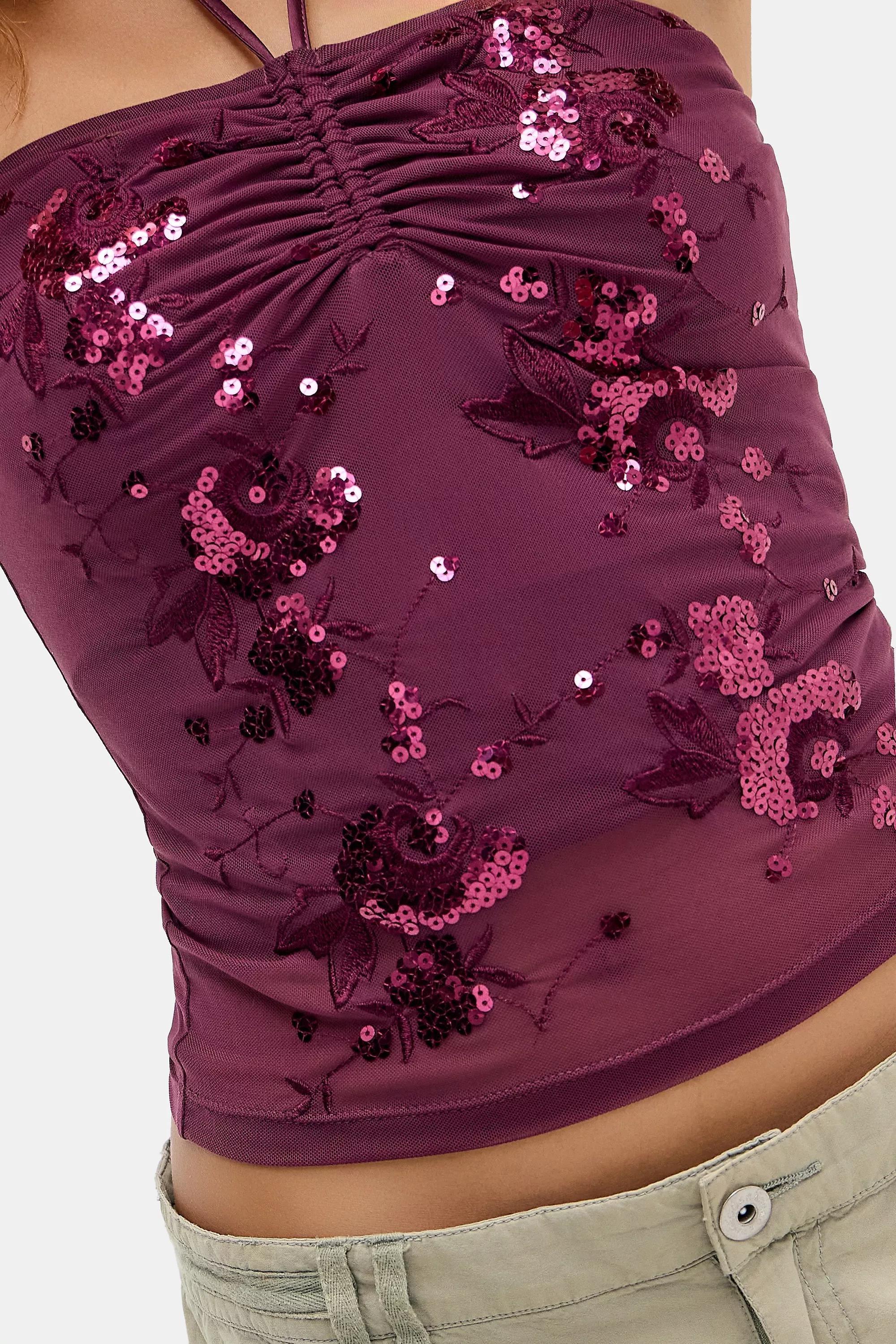 Purple Kimchi Blue Embellished Halter Top, PURP, large image number 1