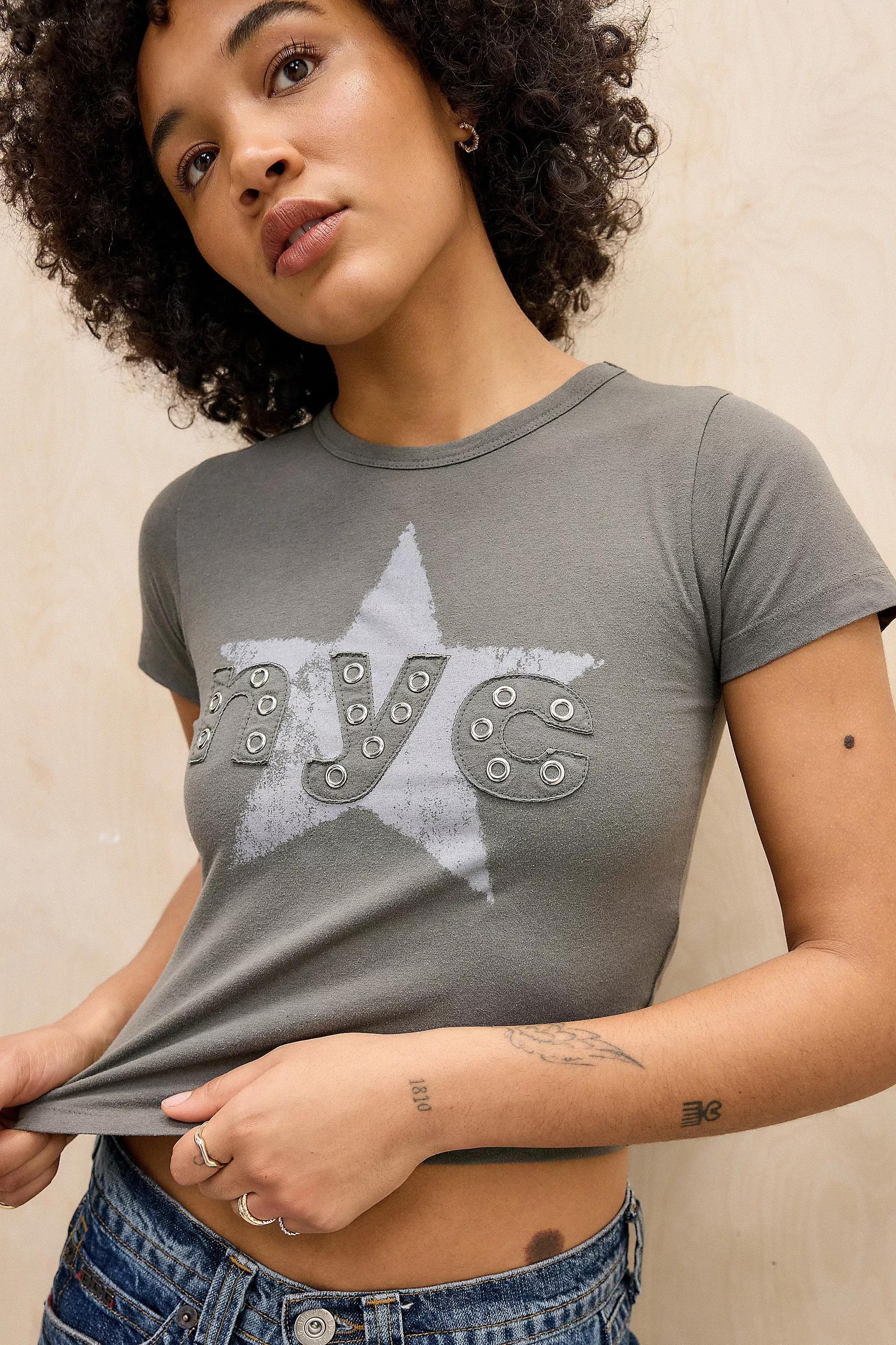 Grey Nyc Star Eyelet Baby T-Shirt, , large image number 0