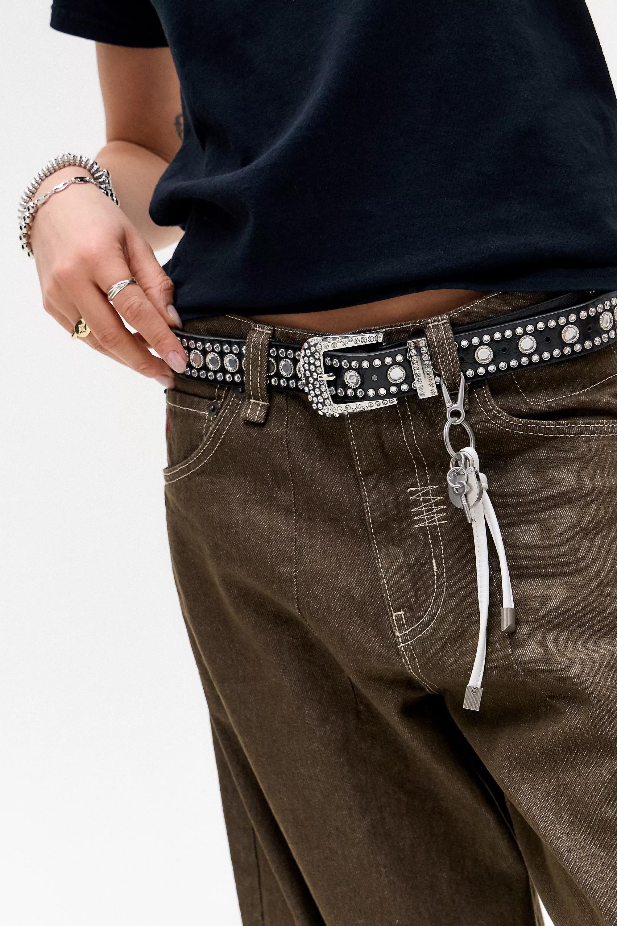 Black UO Faux Leather Belt, , medium