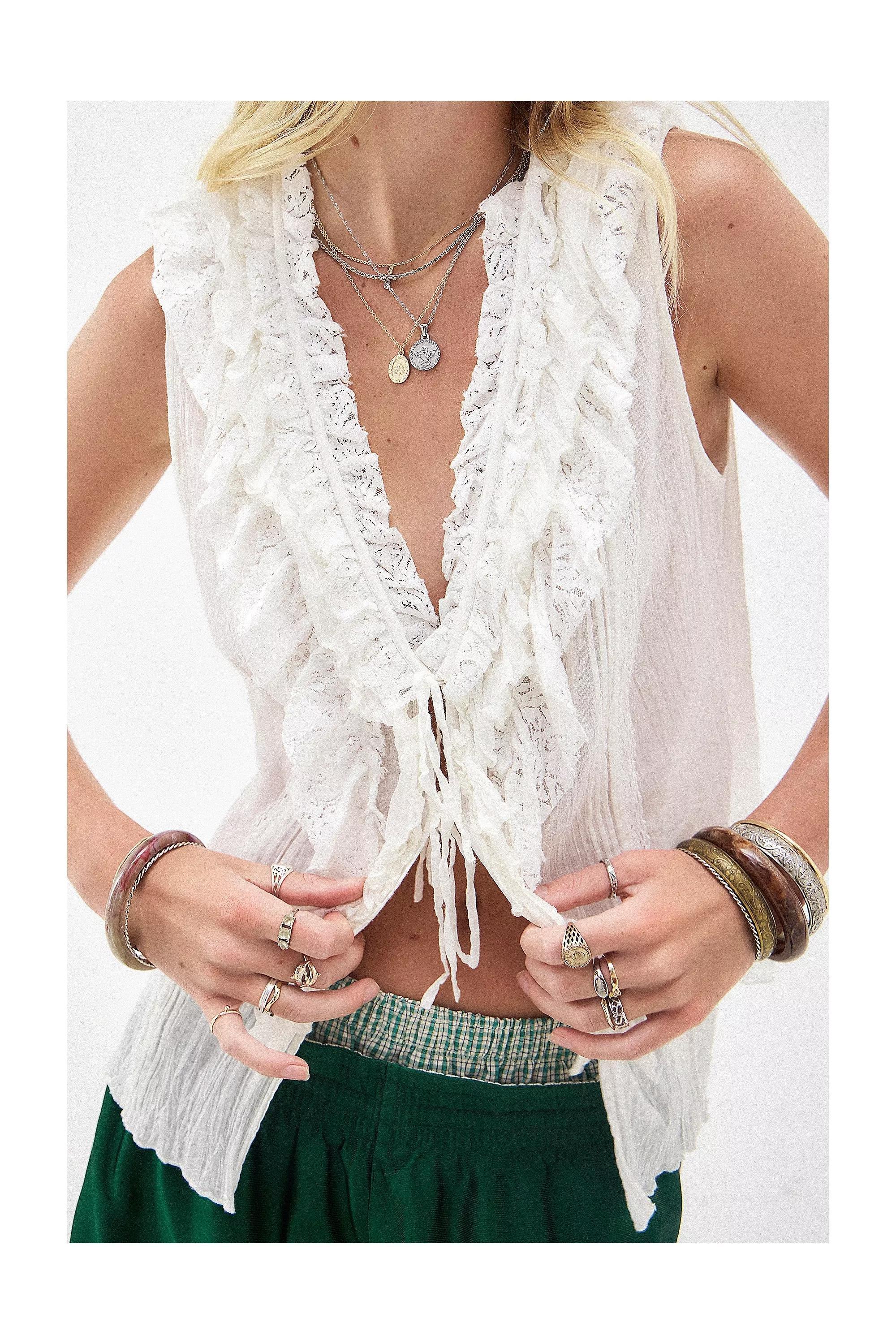 White Kimchi Blue Clara Ruffle Blouse, , large image number 0