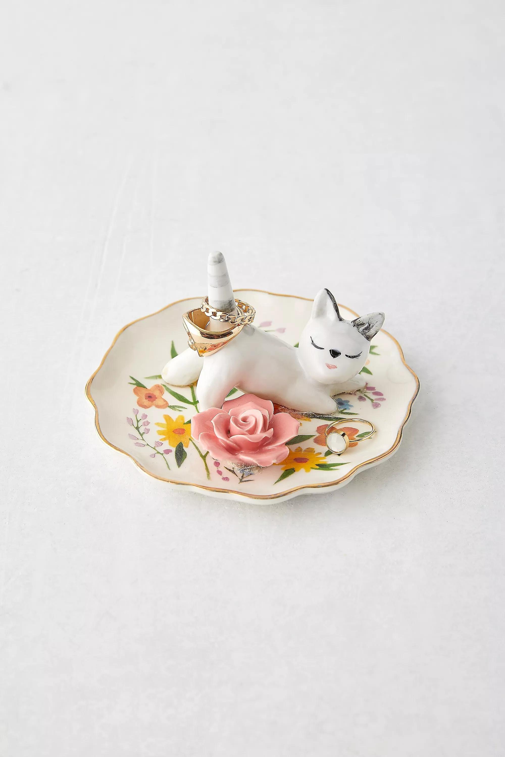 Multicolour Floral Cat Ring Dish, ASSORT, large image number 0