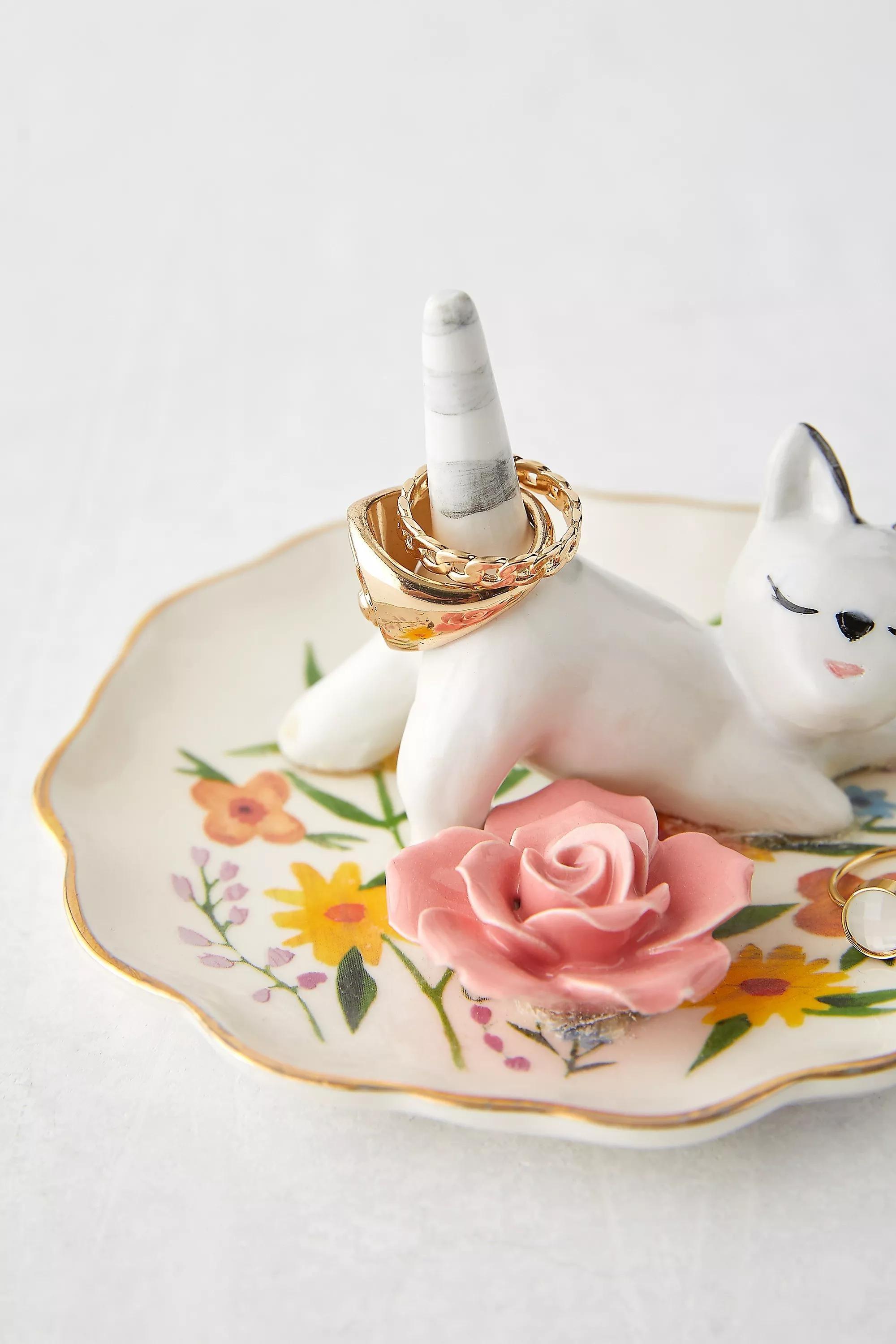 Multicolour Floral Cat Ring Dish, ASSORT, large image number 2