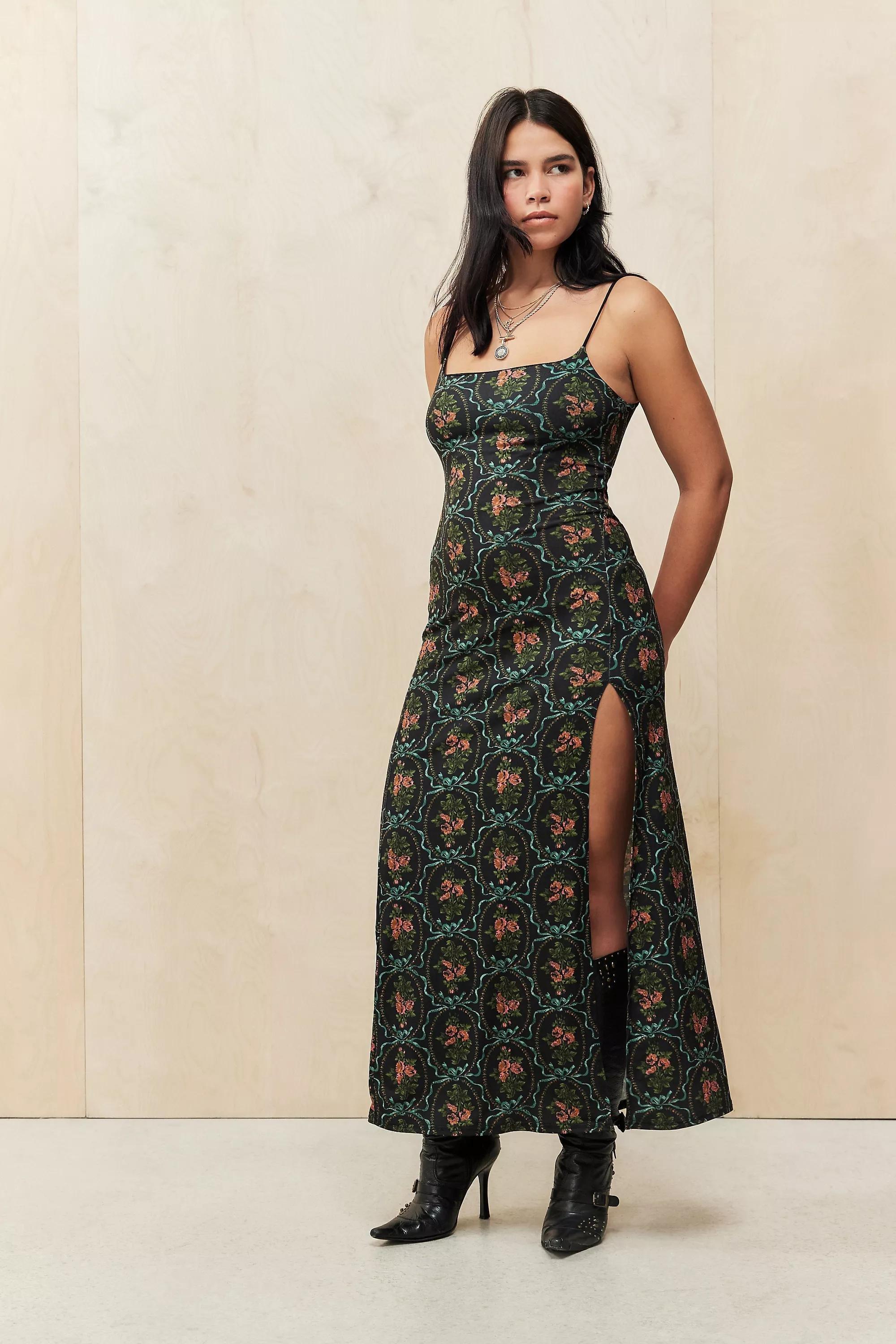 Black Motif Uo Square Neck Floral Print Maxi Dress, , large image number 0