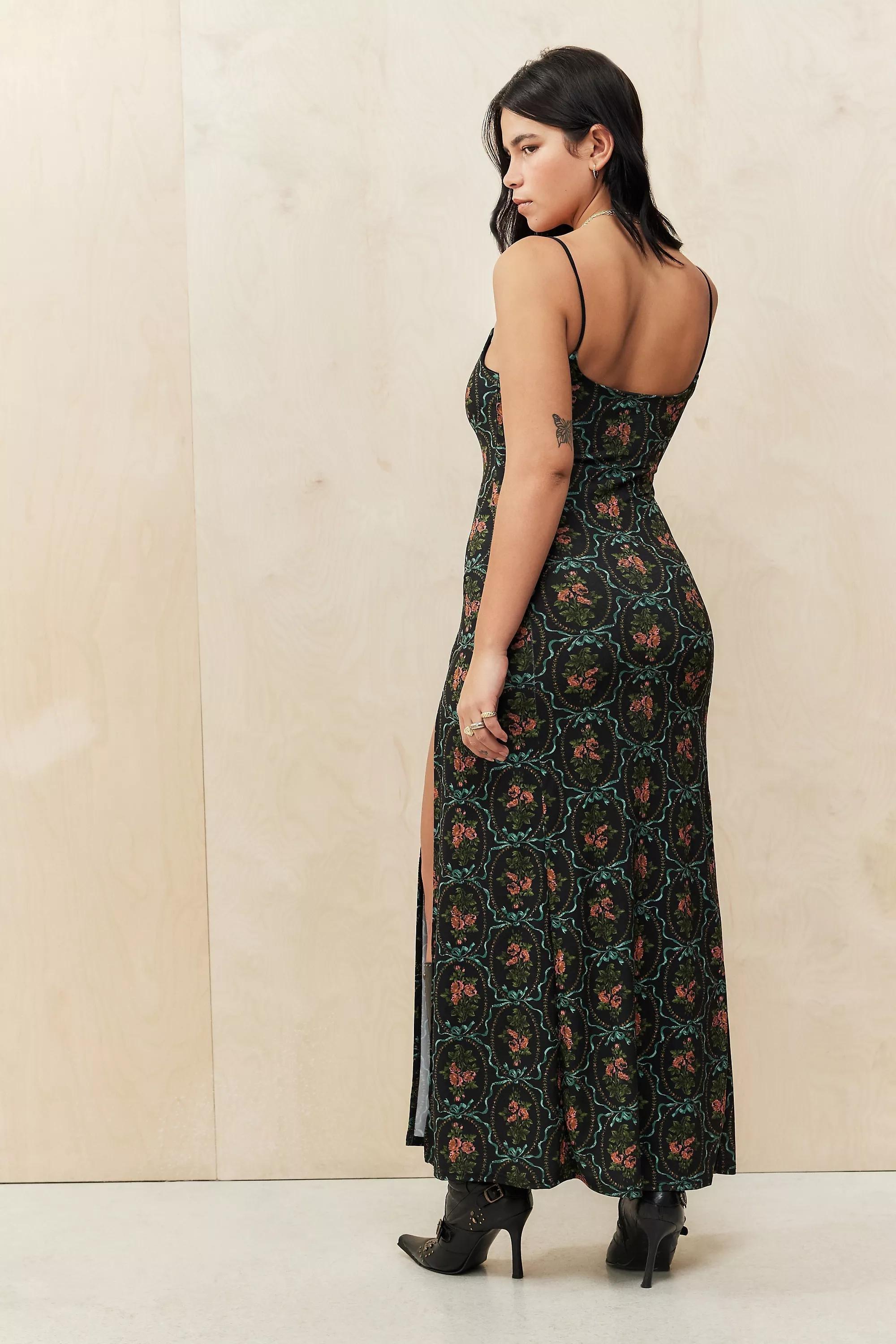 Black Motif Uo Square Neck Floral Print Maxi Dress, , large image number 3