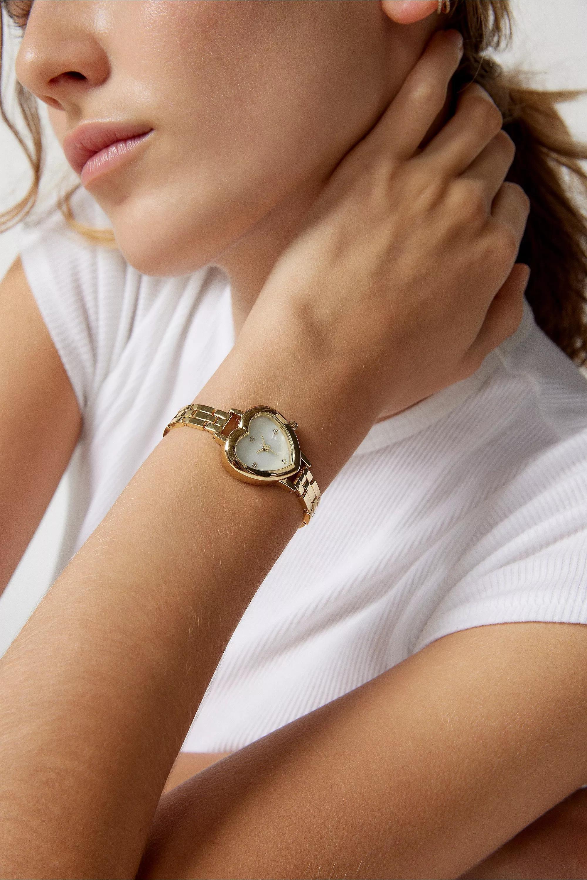 Gold Uo Heart Link Watch, GOLD, large image number 0