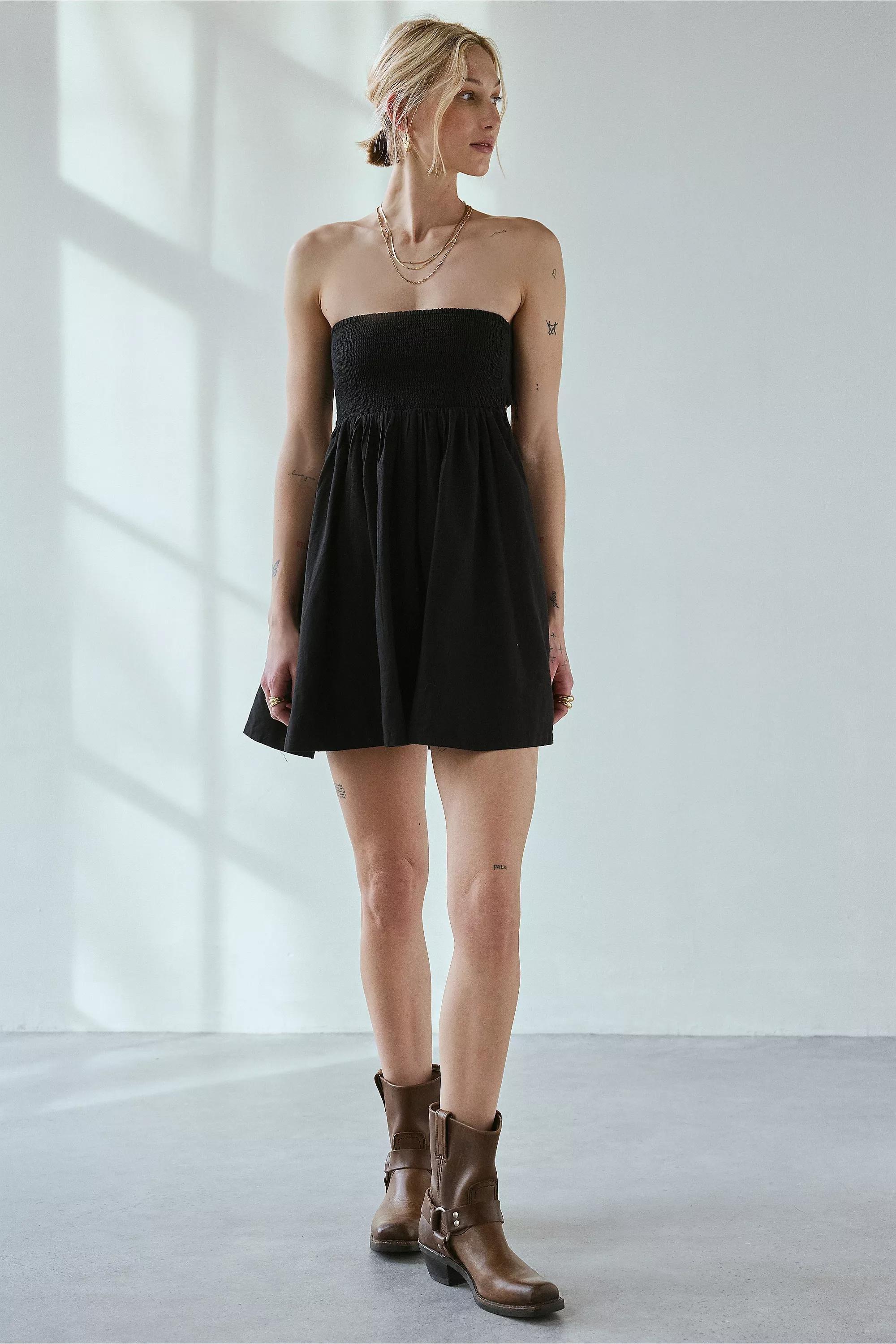 Black Bdg Smocked Tie-Back Mini Dress, , large image number 0