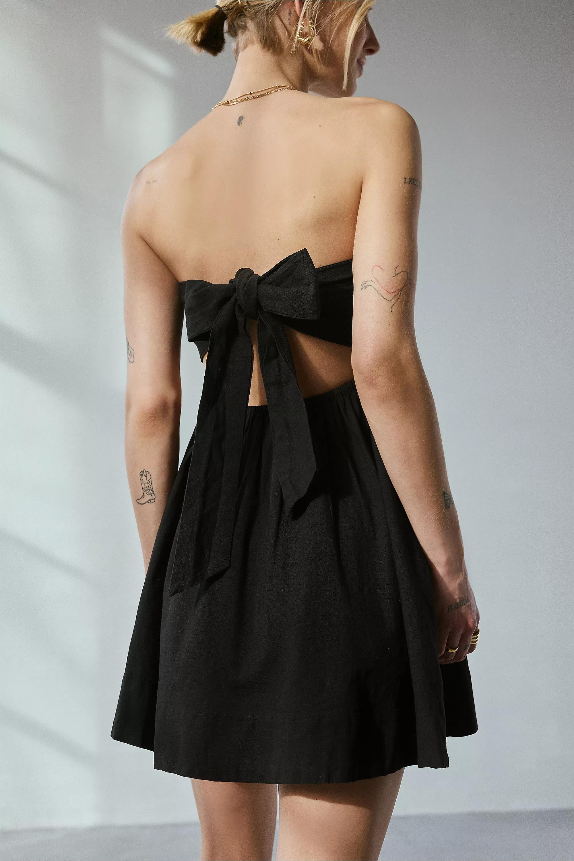 Black Bdg Smocked Tie-Back Mini Dress, , large image number 1