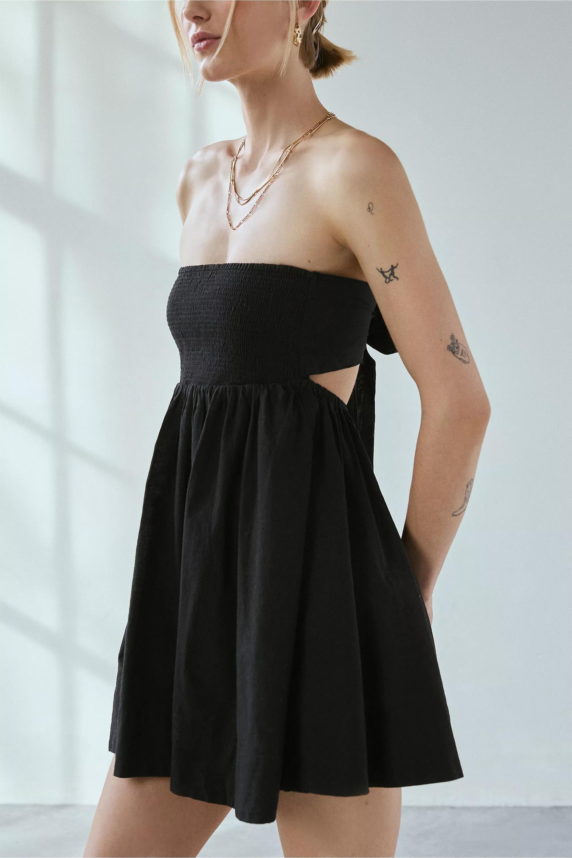 Black Bdg Smocked Tie-Back Mini Dress, , large image number 2