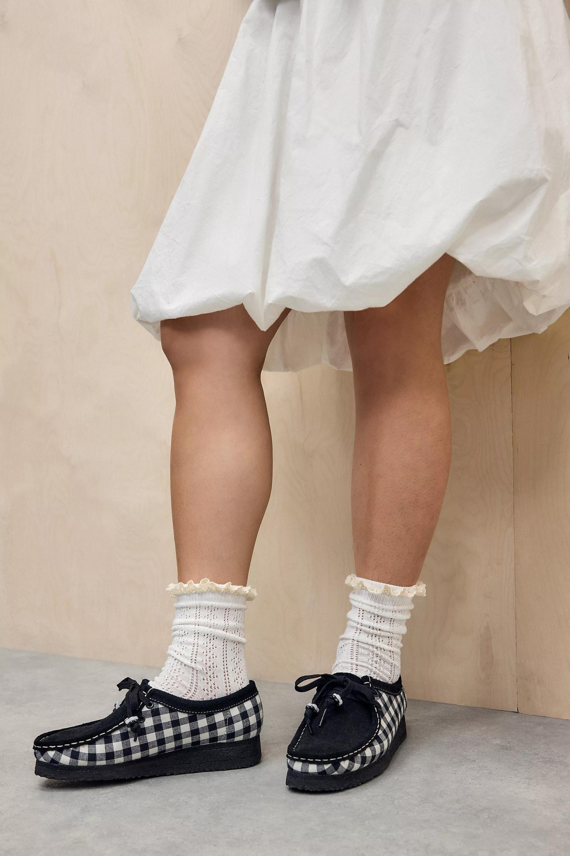 White Uo Pointelle Frill Socks, WHT, medium