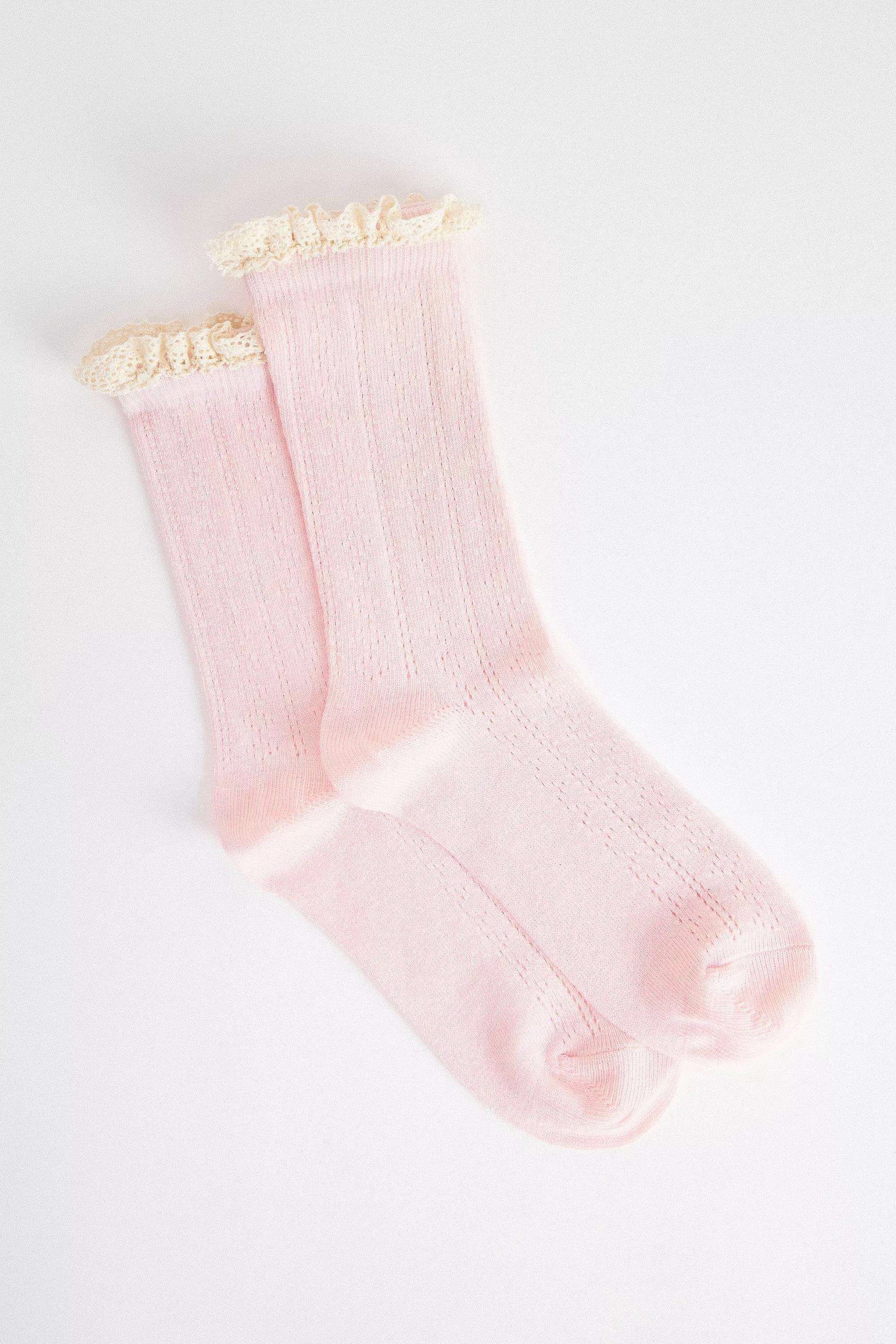 Pink Uo Pointelle Frill Socks, PINK, large image number 0