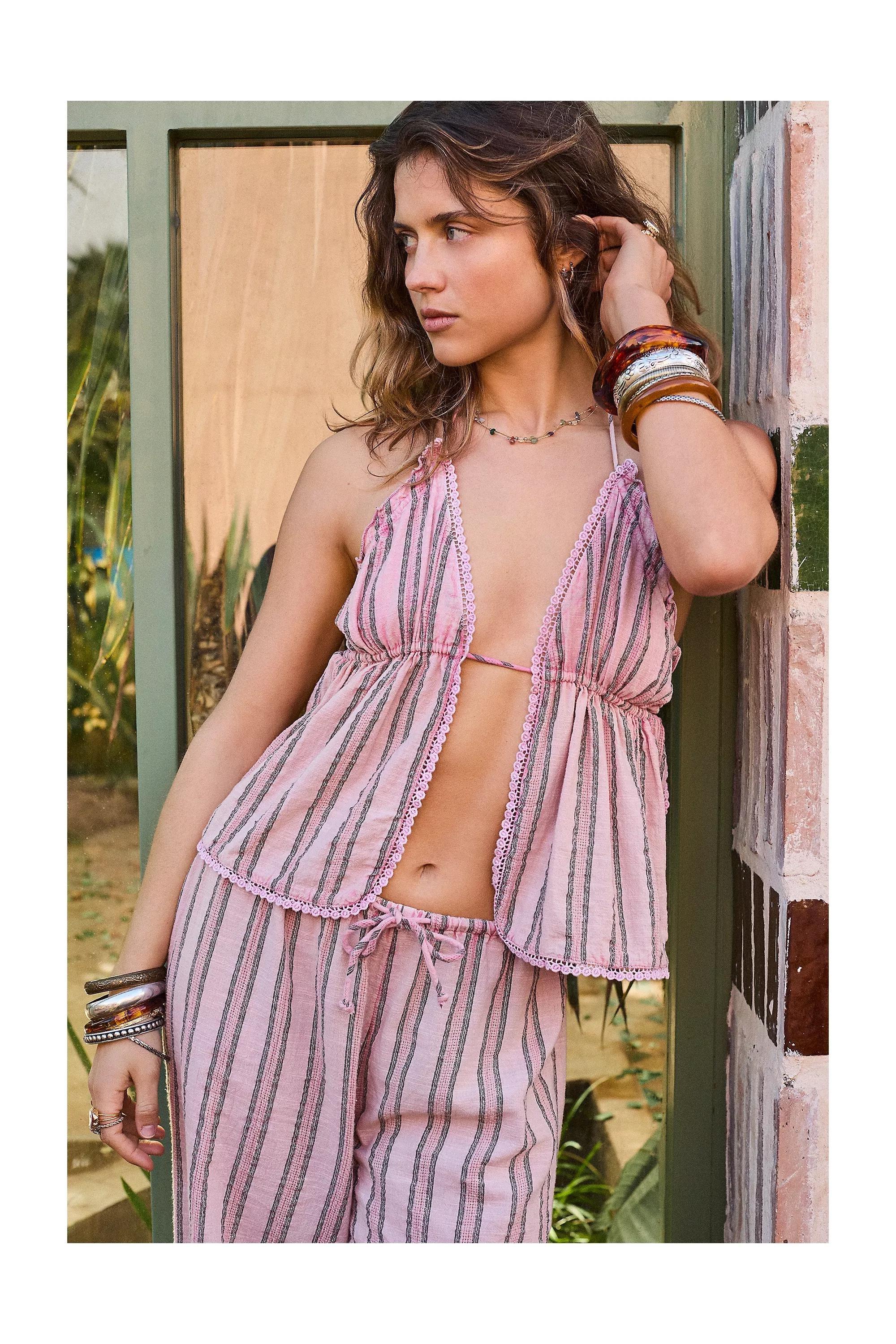 Pink Out From Under Striped Tank Top, PINK, medium