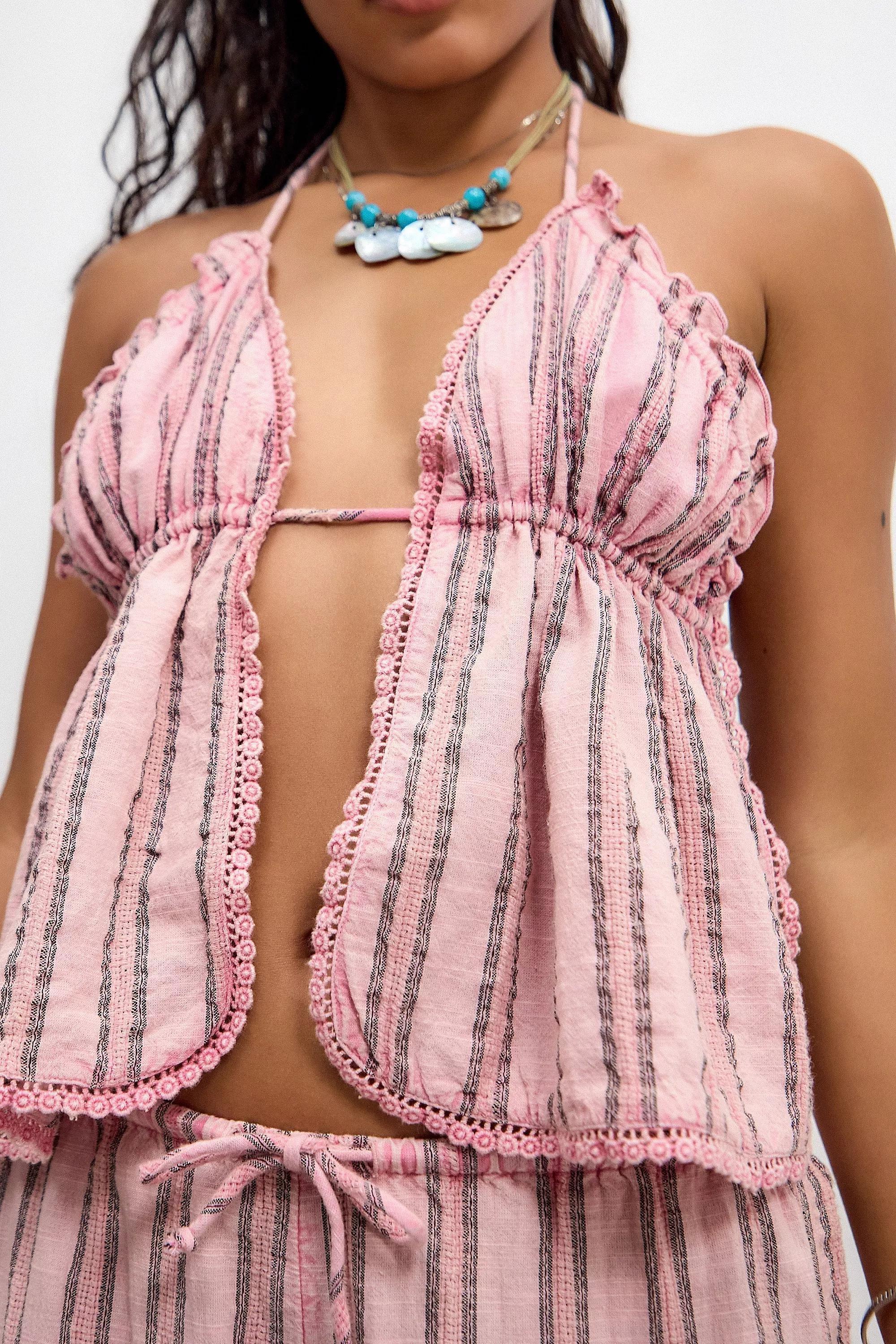 Pink Out From Under Striped Tank Top, PINK, large image number 4