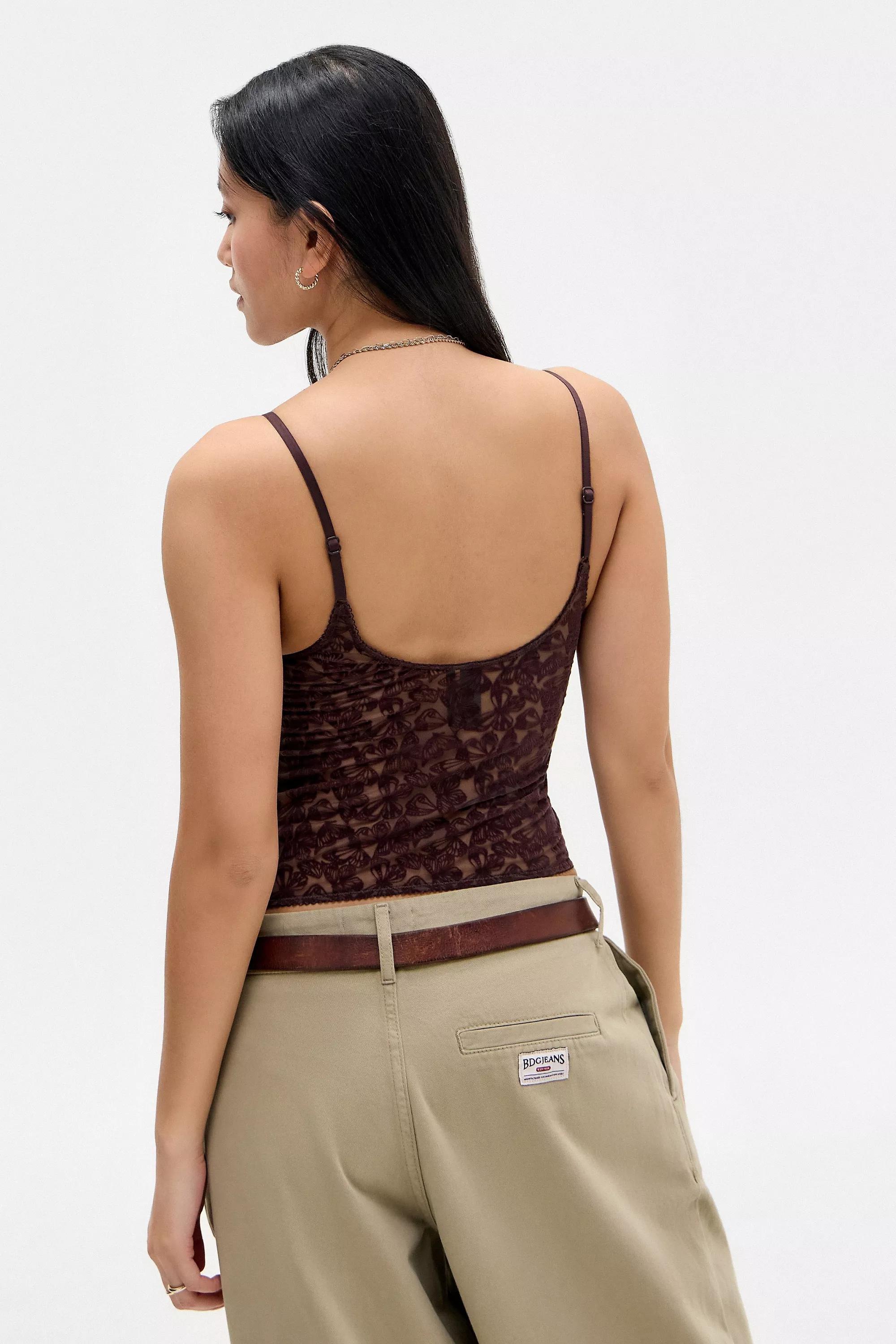 Brown Je T'Aime Flocked Cami Top, , large image number 3