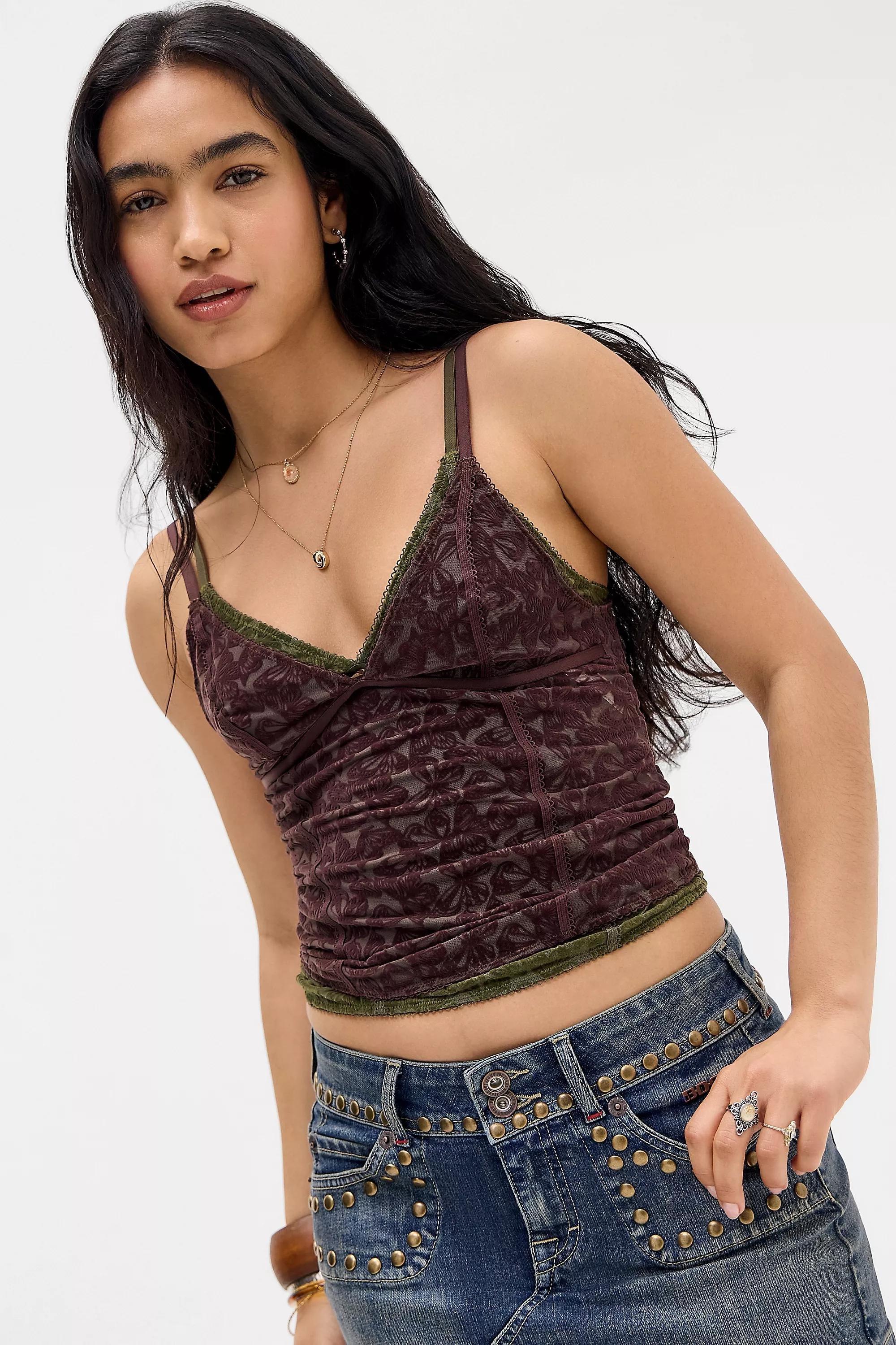 Brown Je T'Aime Flocked Cami Top, CHOC, large image number 4