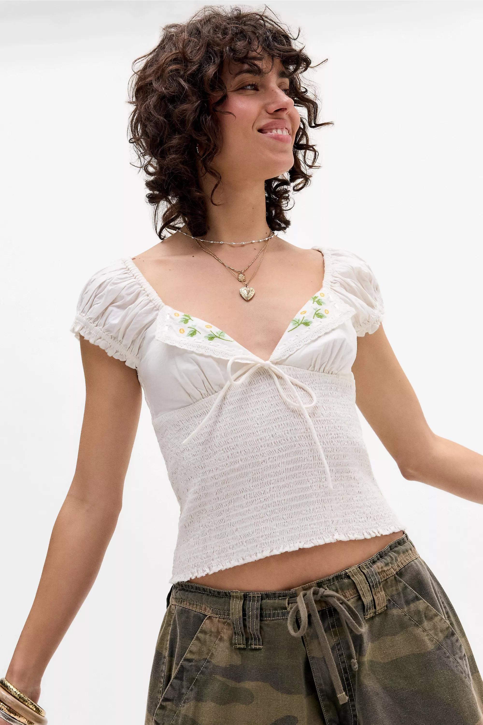 White Kimchi Blue Cameron Poplin Embroidered Blouse, WHT, large image number 0
