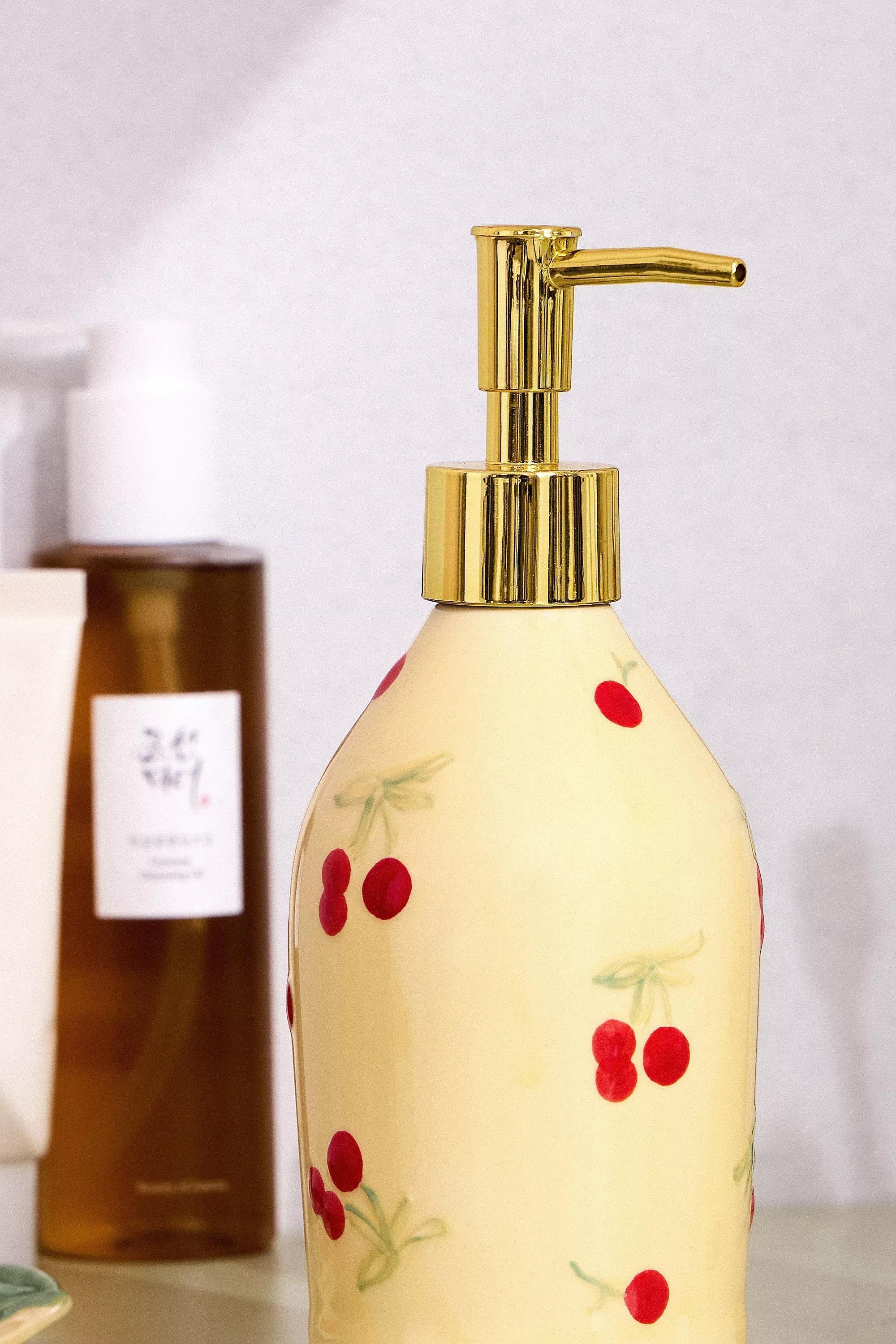 Red Painted Cherry Soap Dispenser, RED, large image number 1