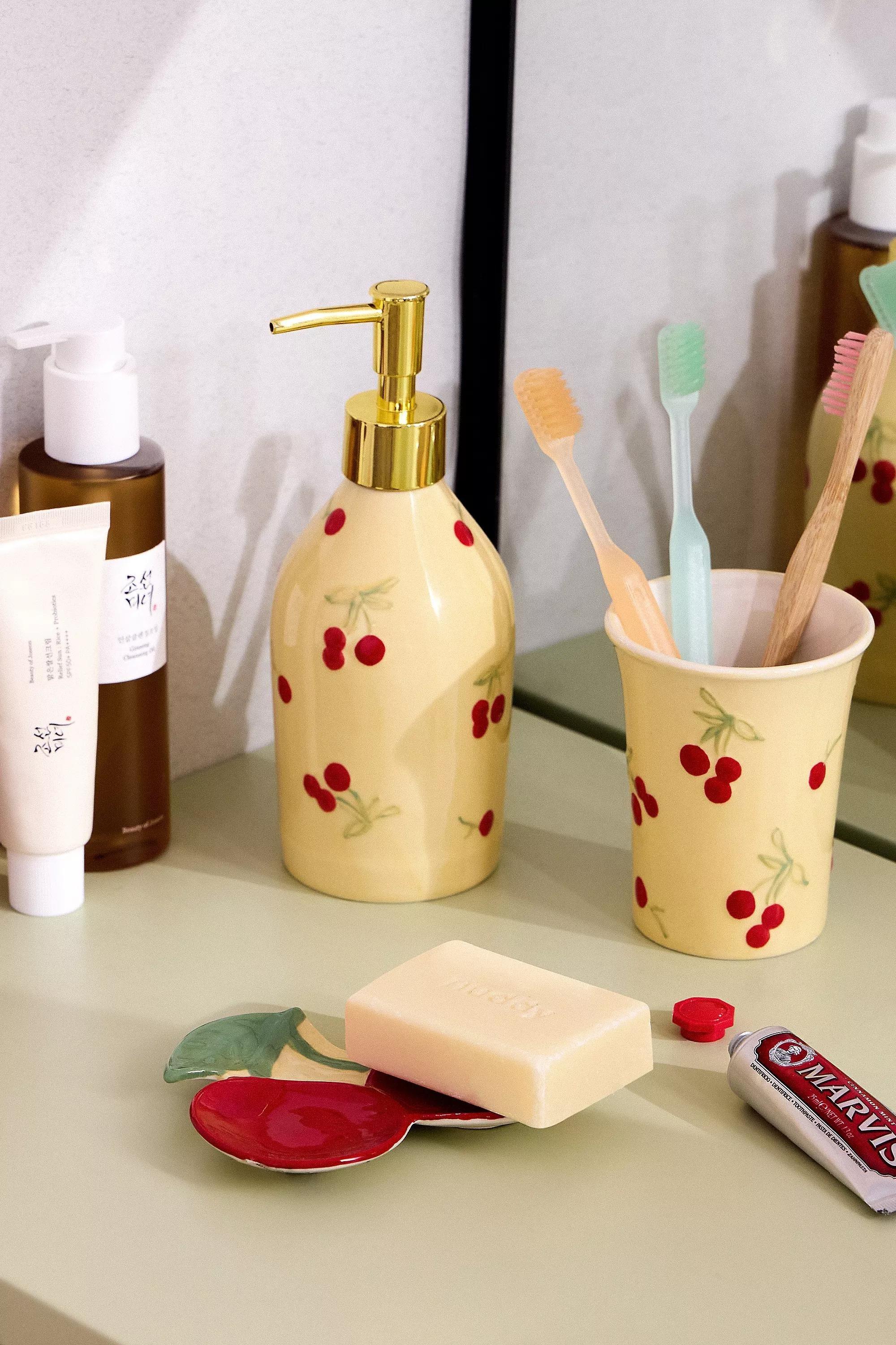 Red Painted Cherry Soap Dispenser, RED, large image number 2