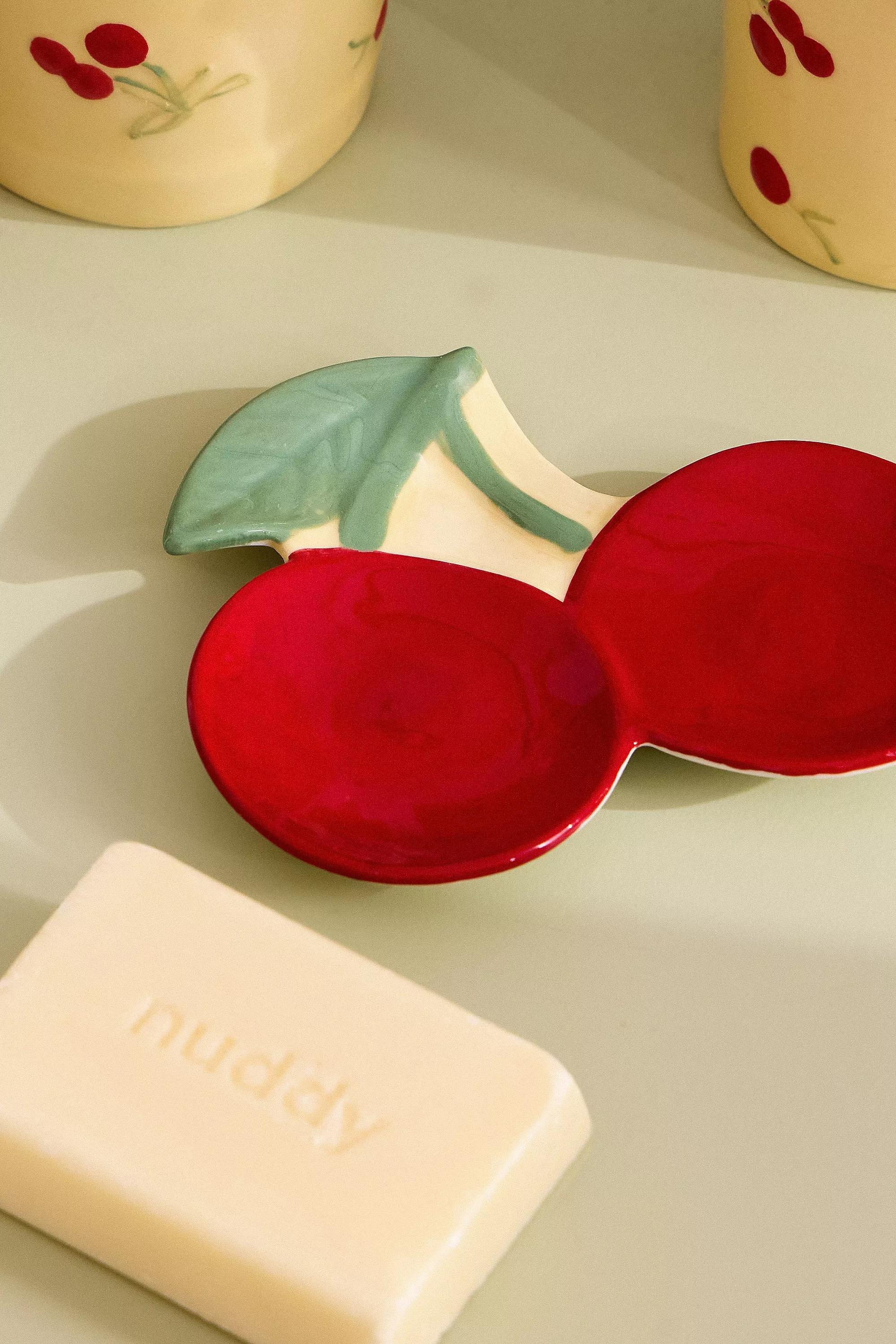 Red Painted Cherry Soap Dish, RED, large image number 3