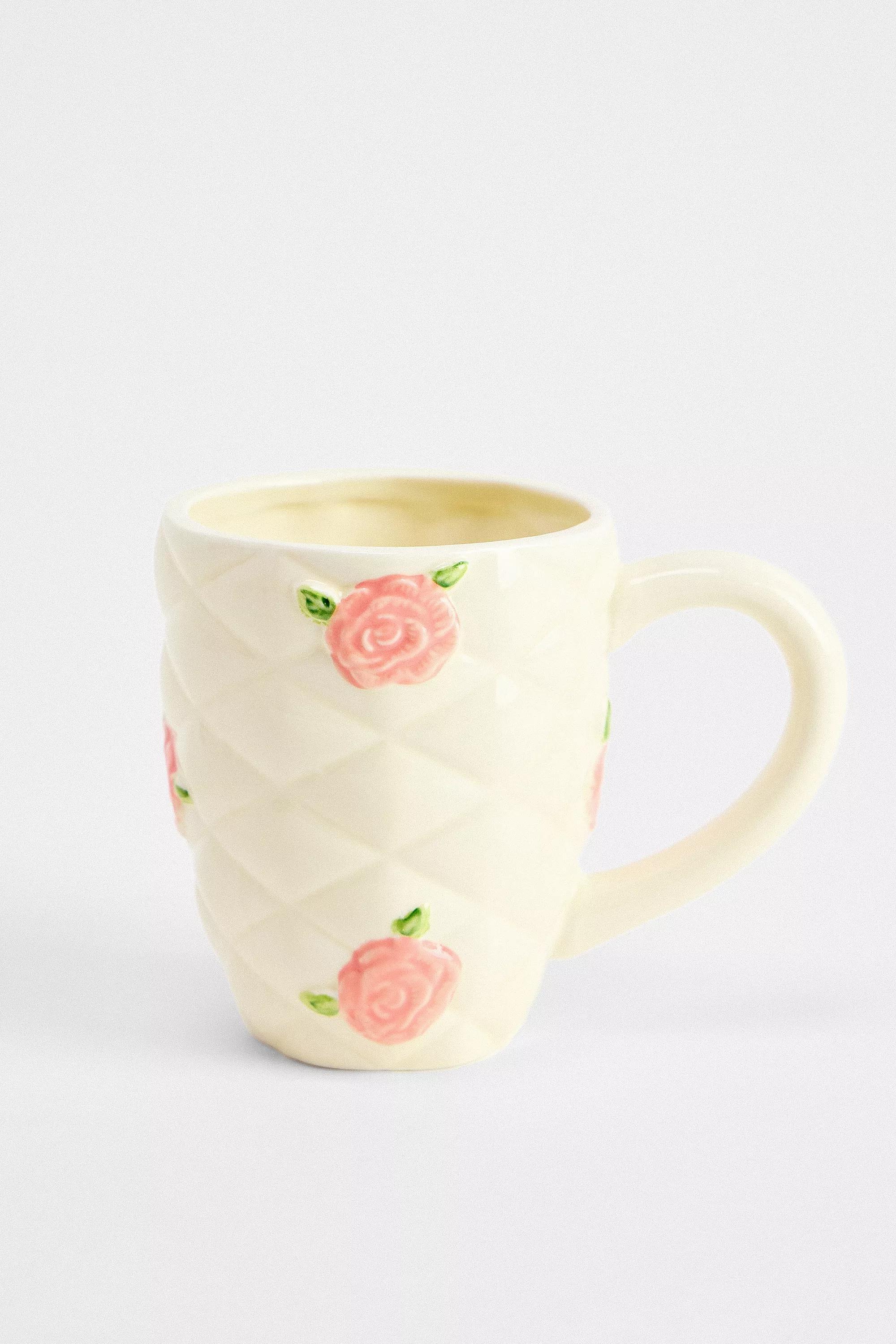 White Quilted Rose Mug, WHT, large image number 0