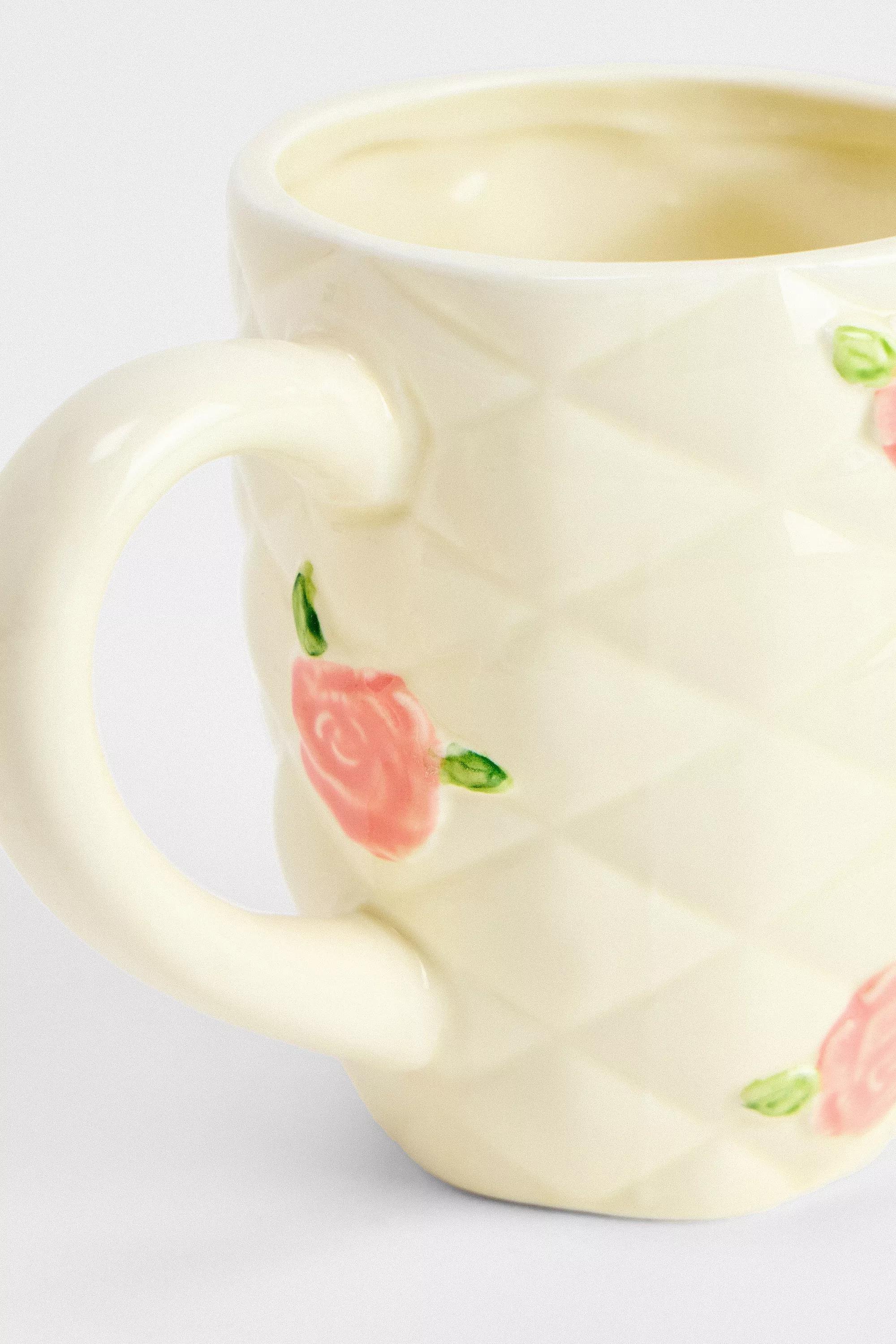 White Quilted Rose Mug, WHT, large image number 1