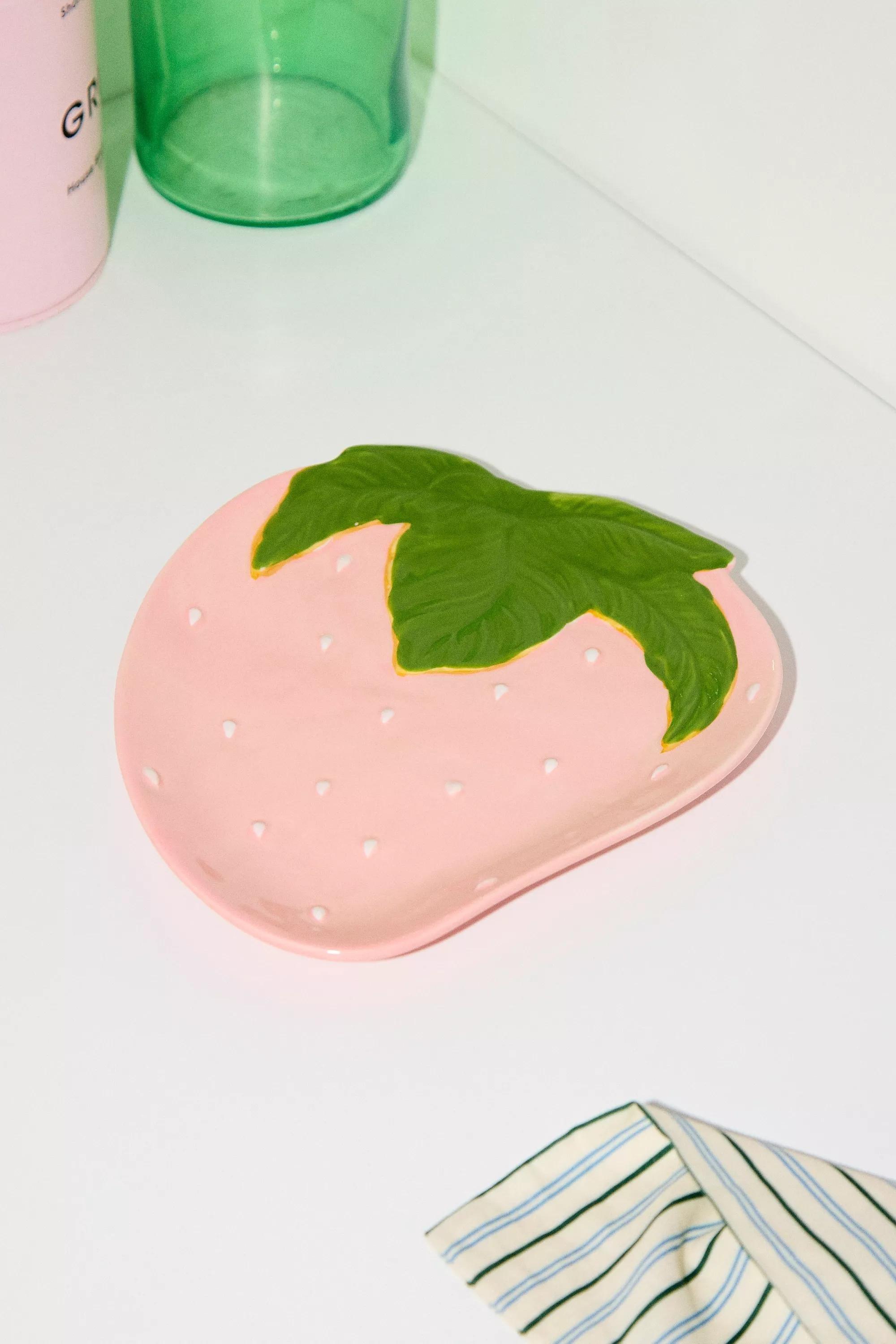 Pink Strawberry Plate, PINK, large image number 0