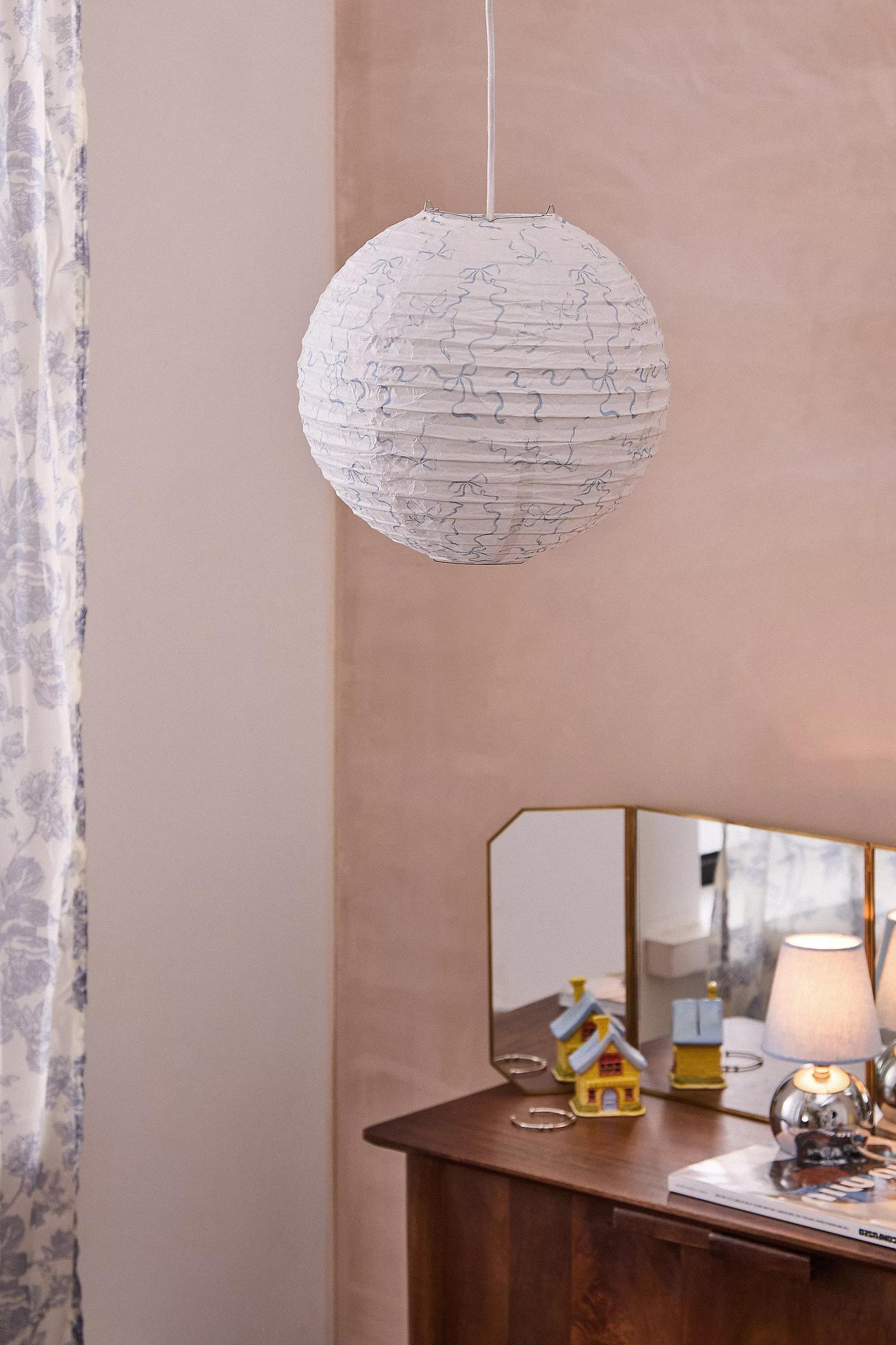 Blue Lacey Bows Paper Lamp Shade, BLUE, medium