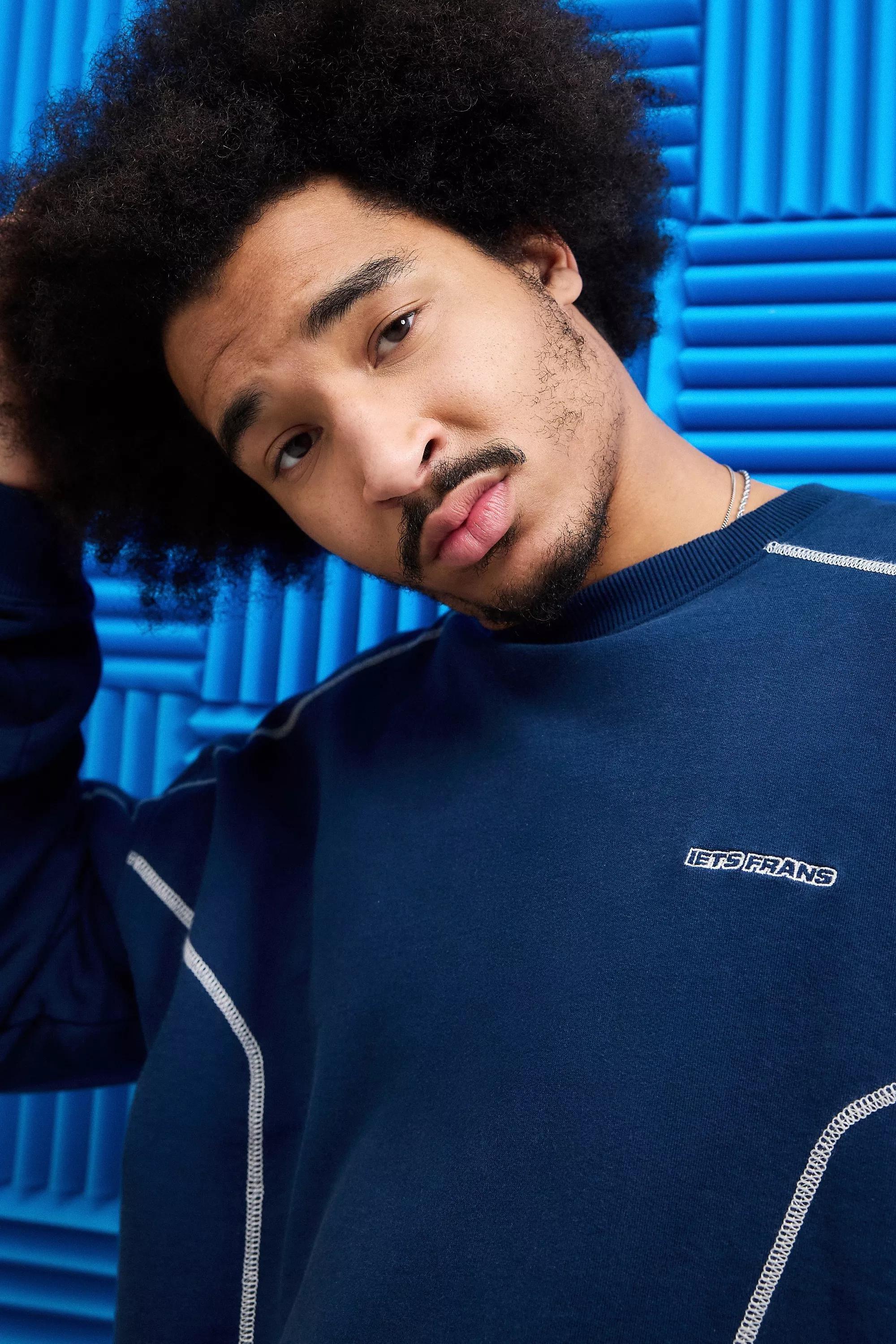 Navy Iets Frans... Contrast Stitched Sweater, , large image number 2