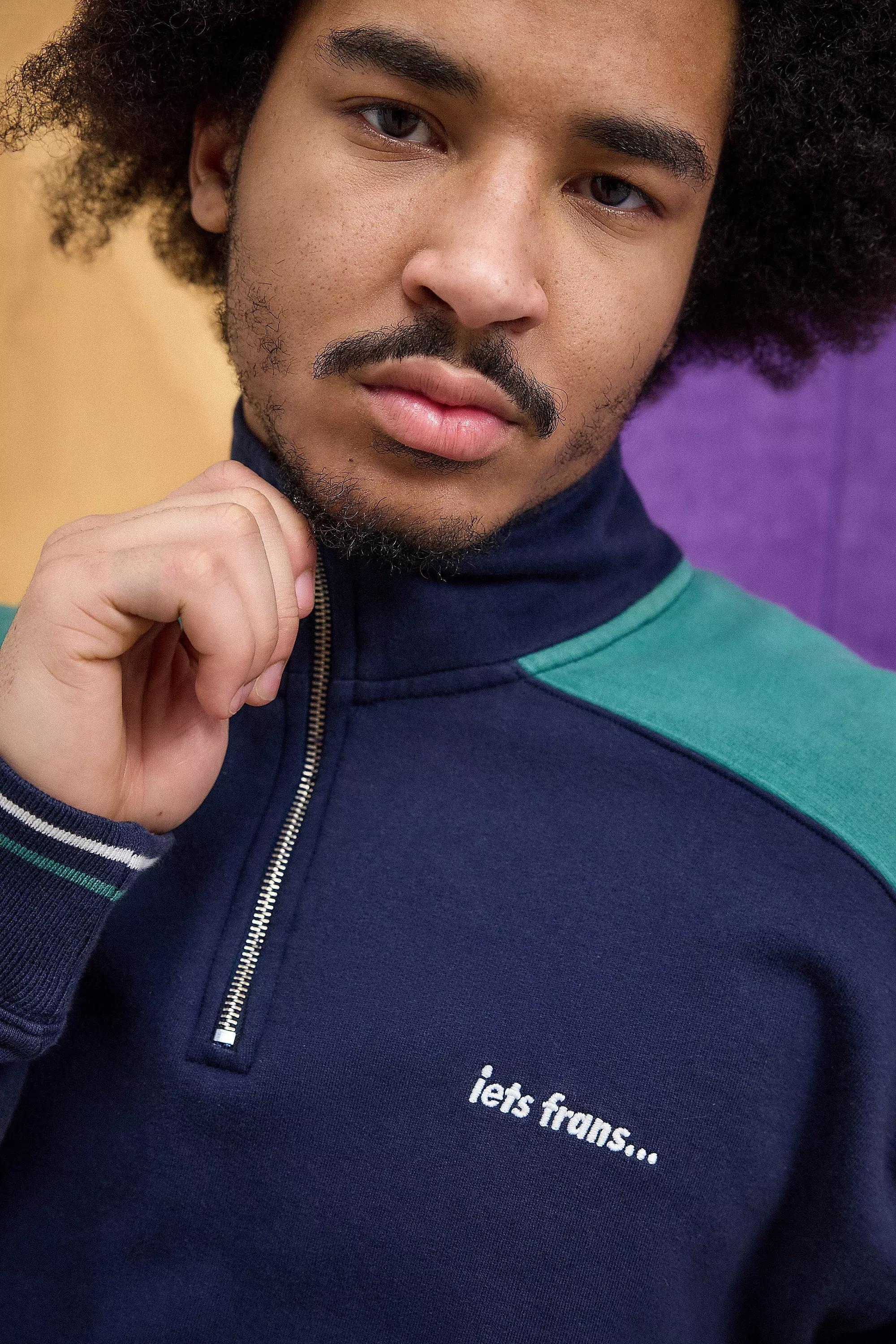 Navy Iets Frans... Panel Mock Neck Pullover, , large image number 1