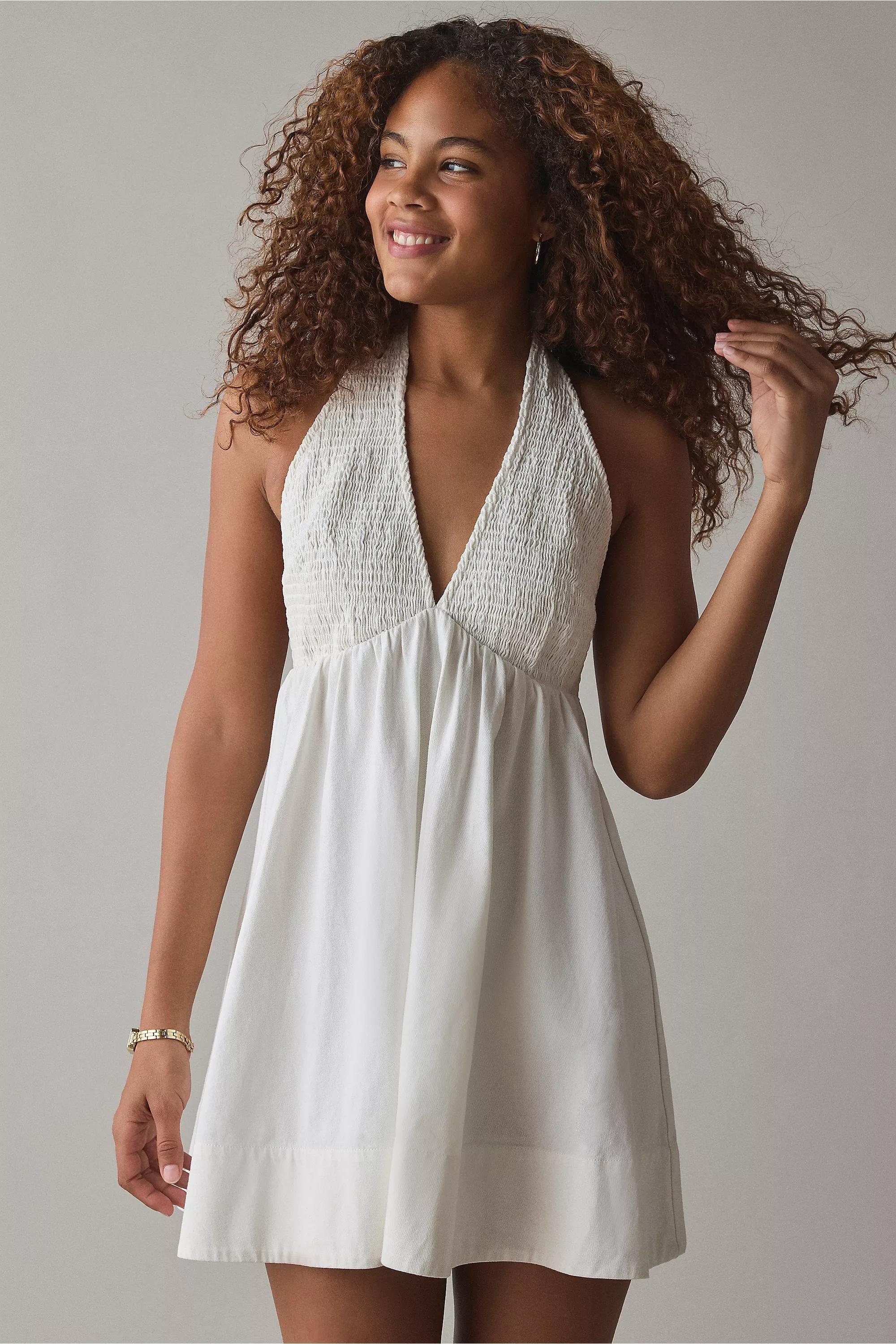 White Bdg Iris Smocked Halterneck Dress, , large image number 0