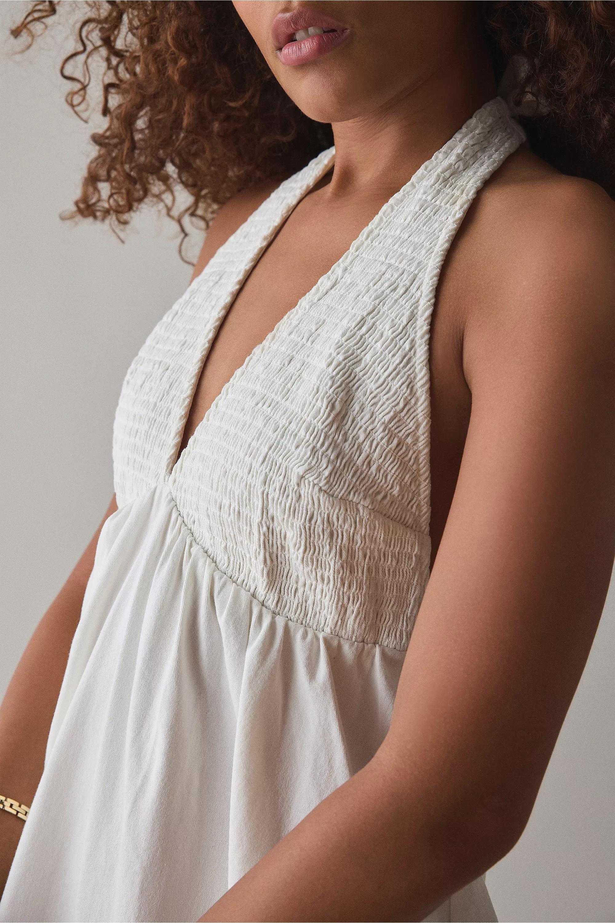 White Bdg Iris Smocked Halterneck Dress, , large image number 4