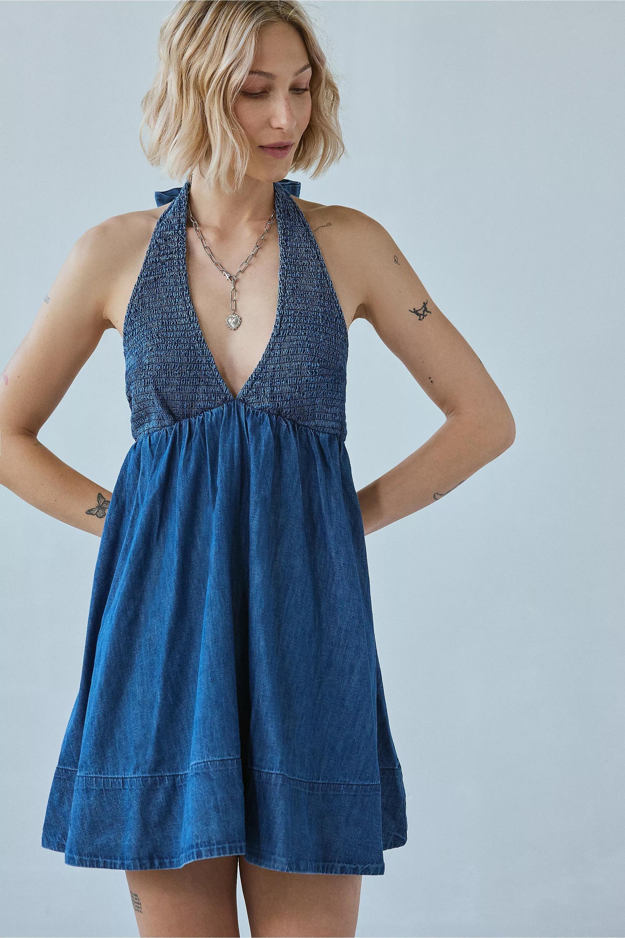 Blue Bdg Iris Smocked Halterneck Dress, , large image number 0