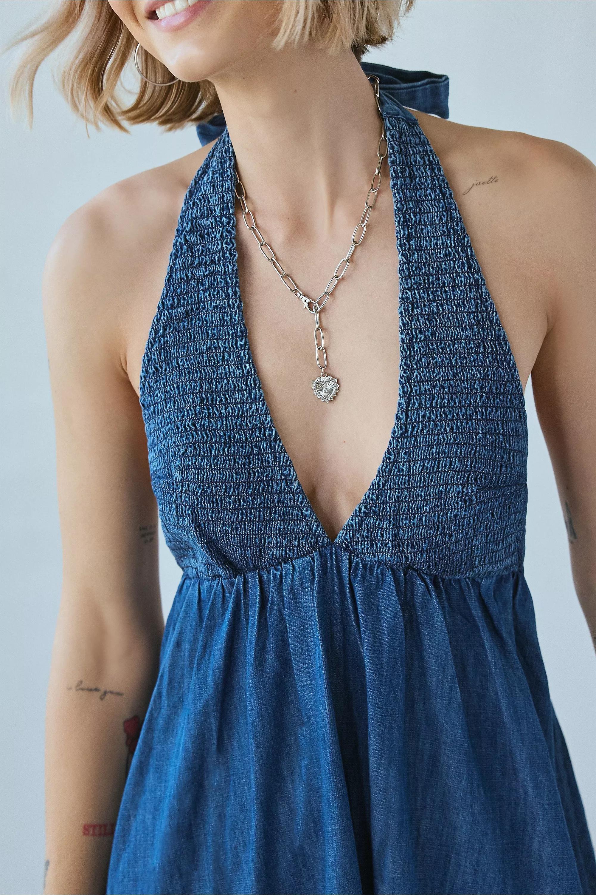 Blue Bdg Iris Smocked Halterneck Dress, , large image number 1