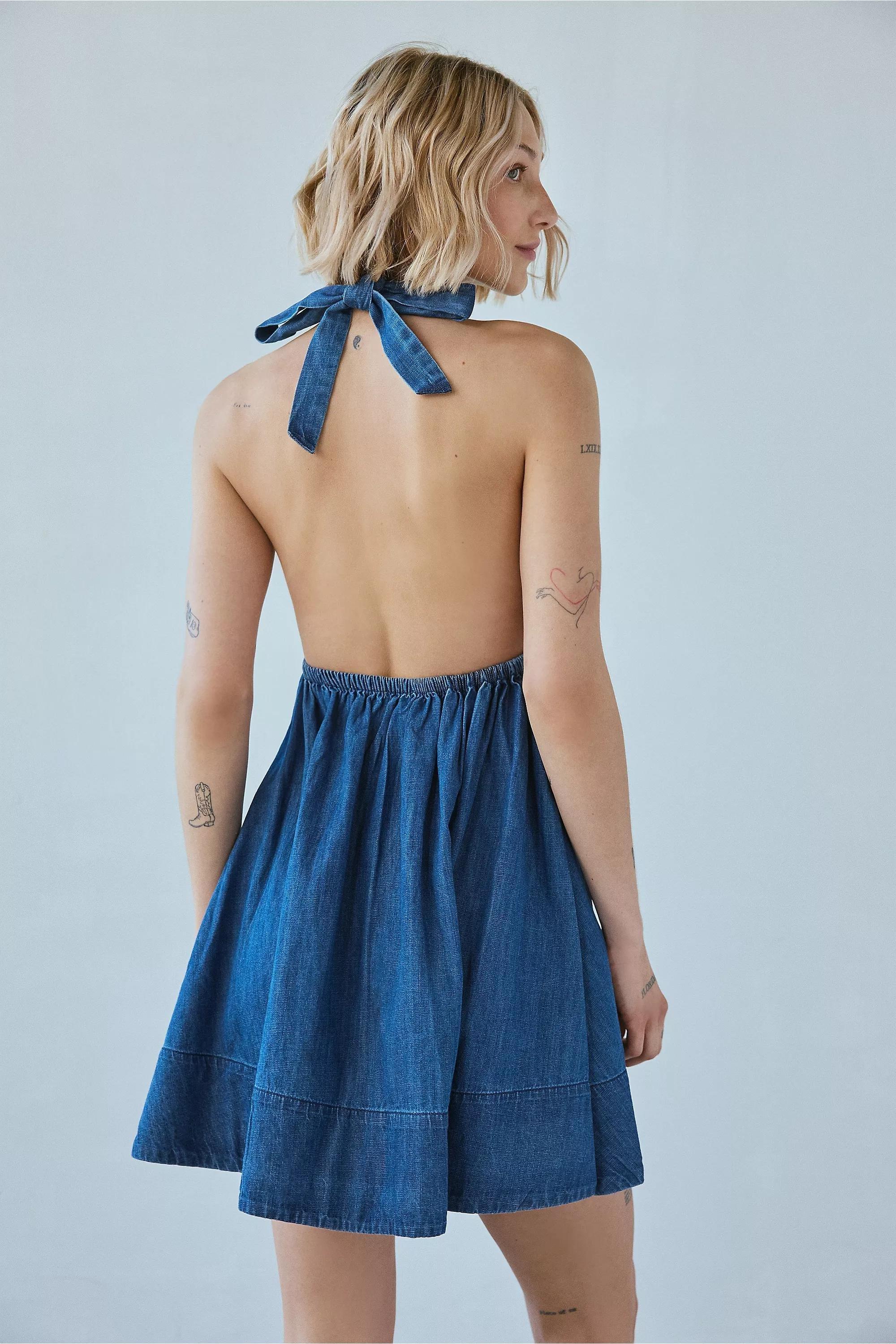 Blue Bdg Iris Smocked Halterneck Dress, , large image number 2