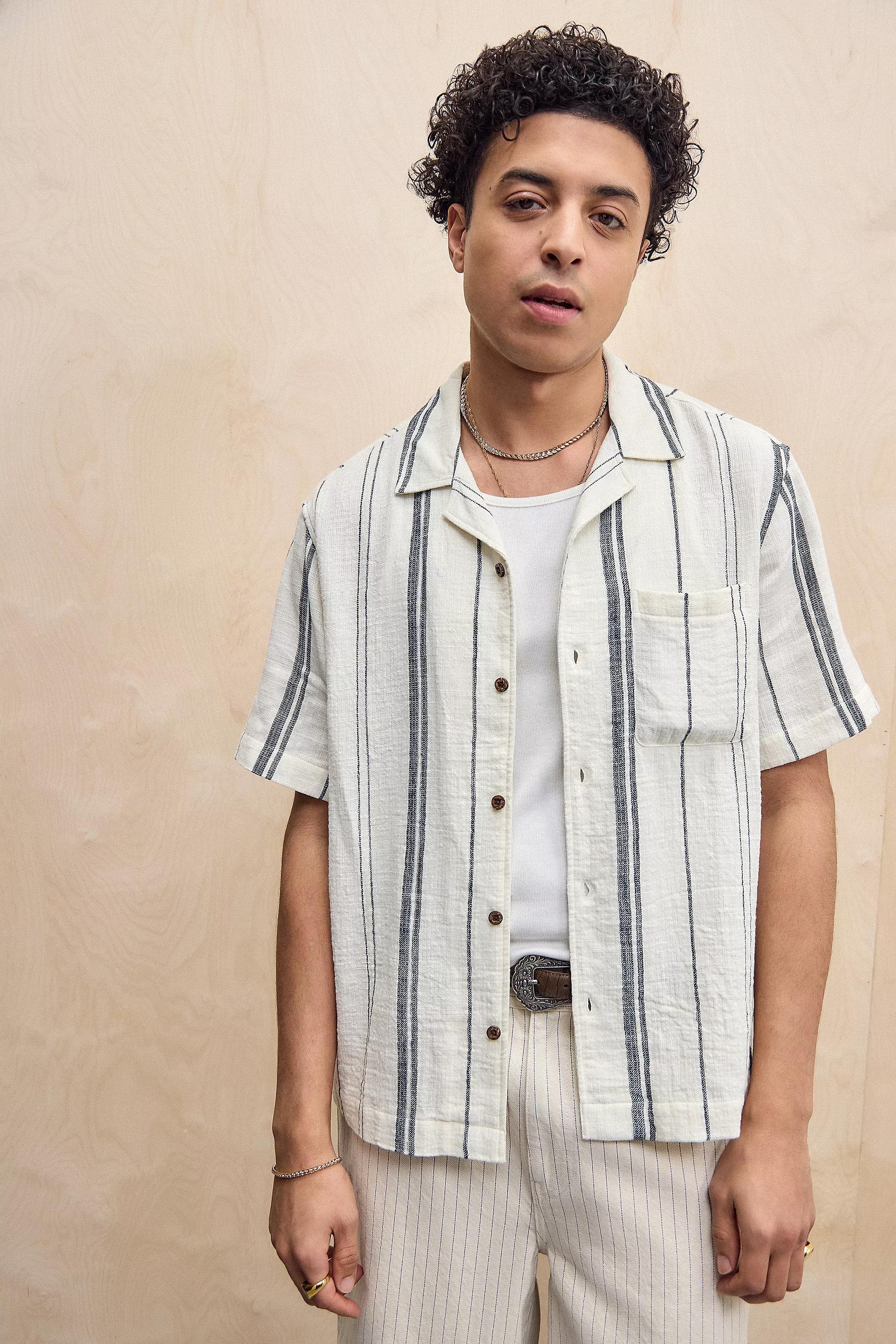 Beige Bdg White & Navy Nico Stripe Shirt, , large image number 0