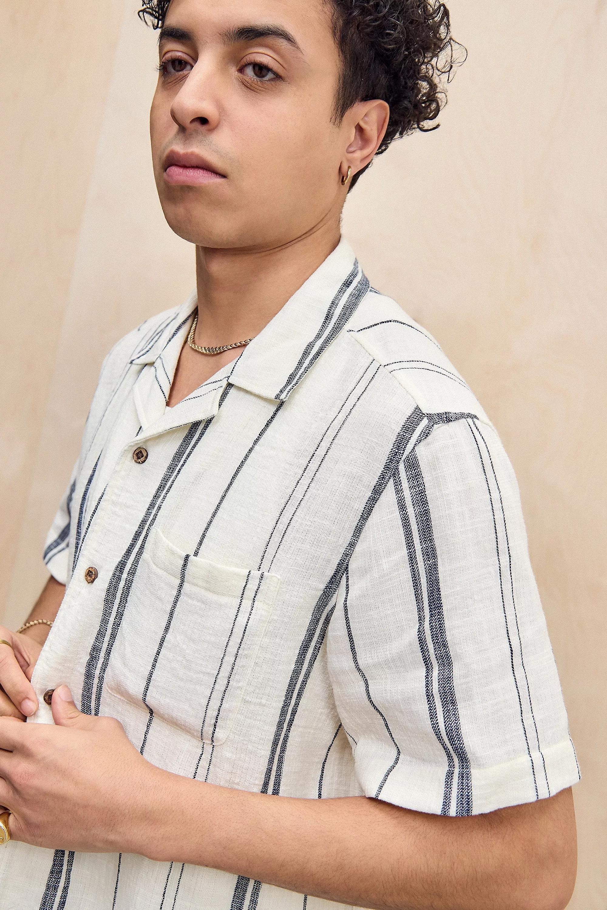 Beige Bdg White & Navy Nico Stripe Shirt, , large image number 1