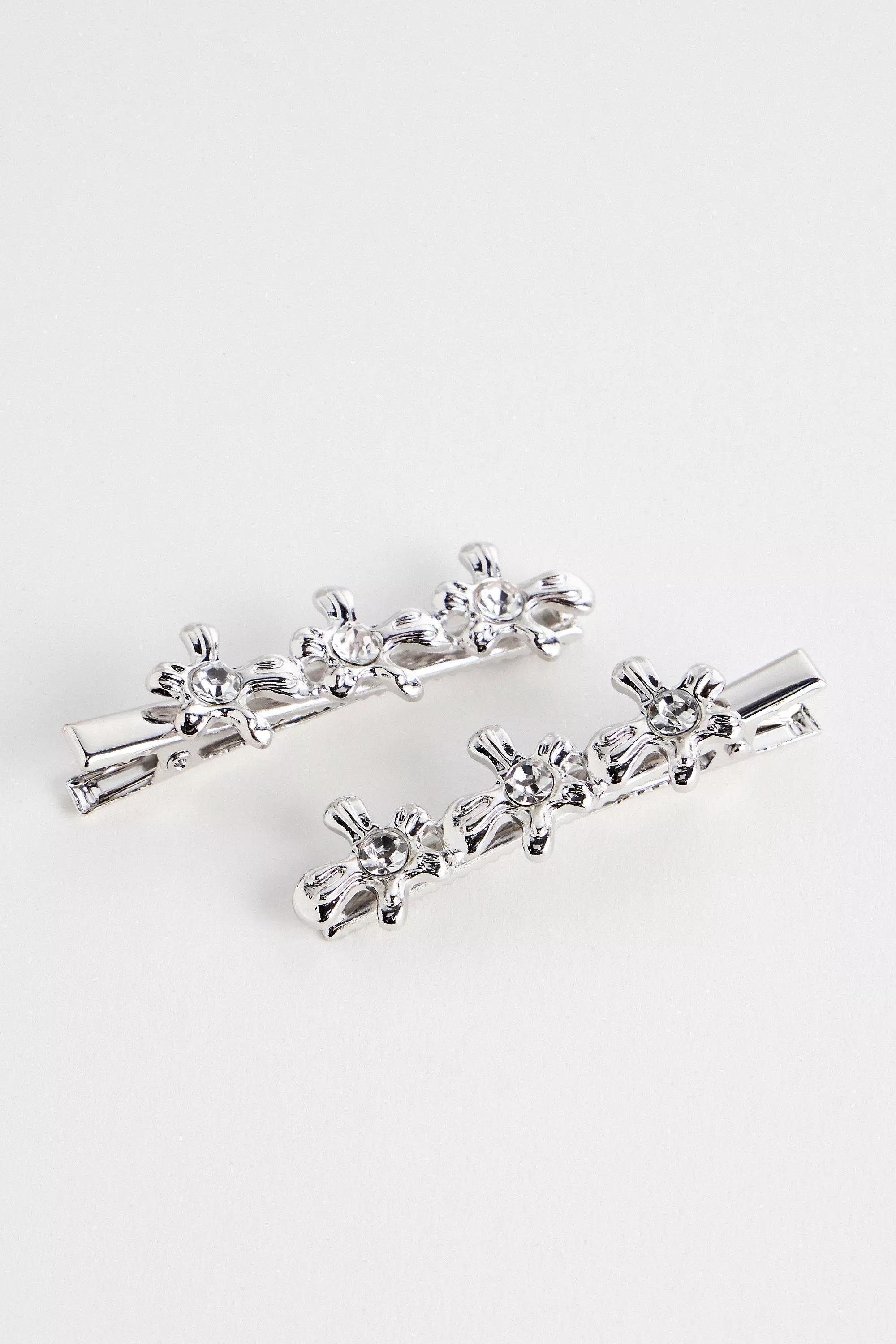 Silver Uo Flower Slides With Gems, Set Of 2, SLVR, large image number 0